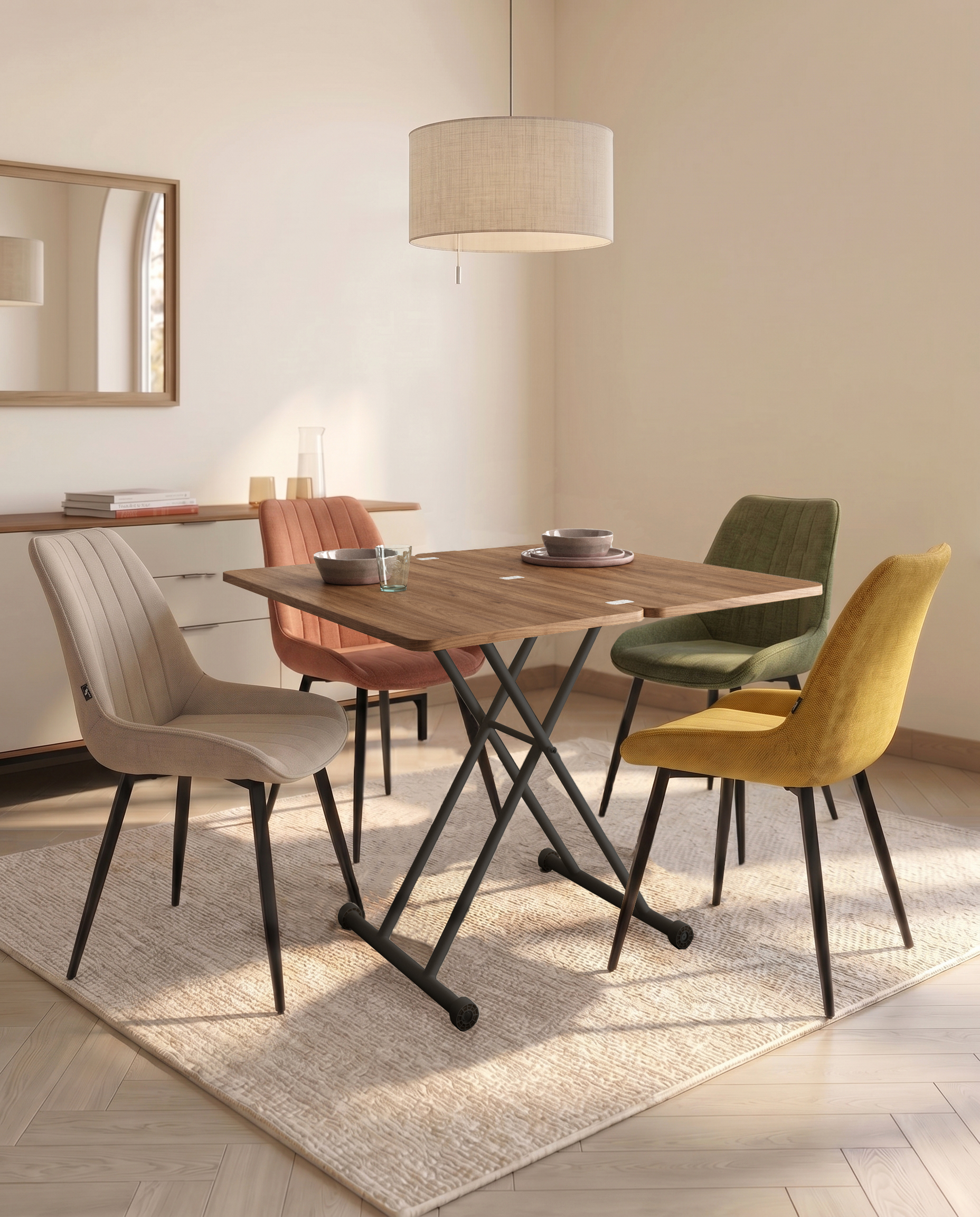 Table Atrio relevable convertible avec finition en mélamine java et structure métallique noire 48/96 x 90 cm