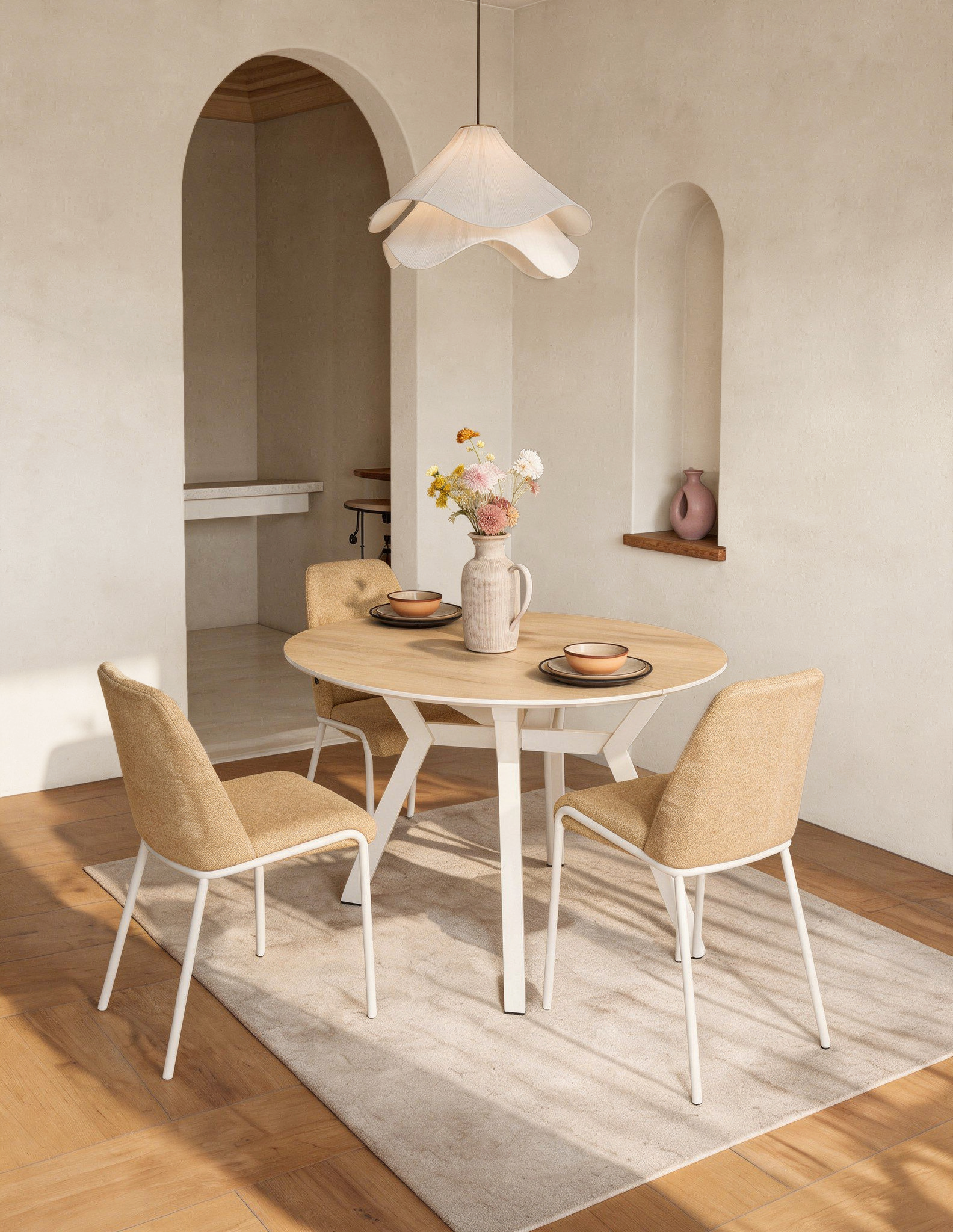Calgary chair with mustard upholstery and ivory metal legs