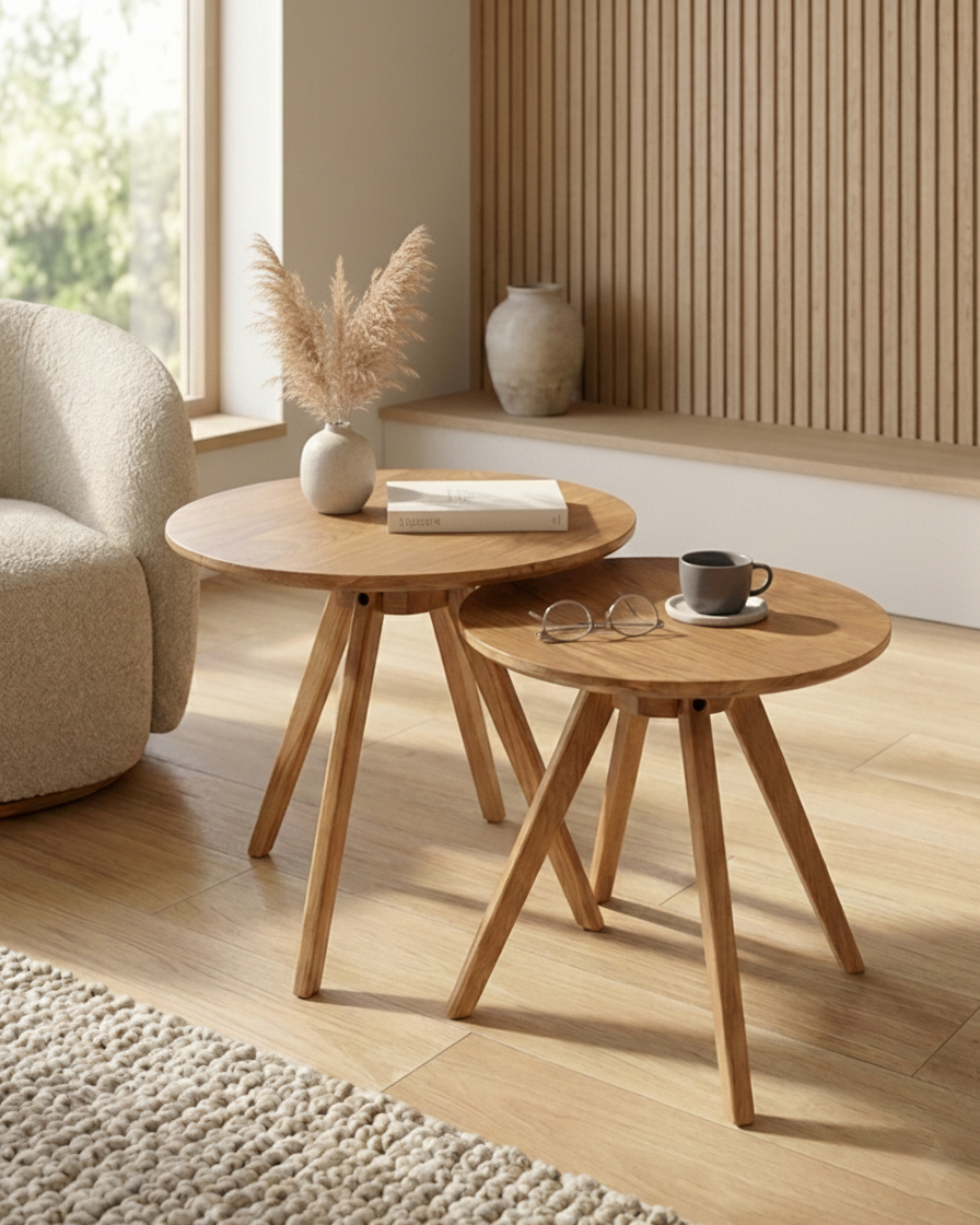 Juego de 2 mesas auxiliares Cook acabado roble natural Ø 50 cm / Ø 40 cm