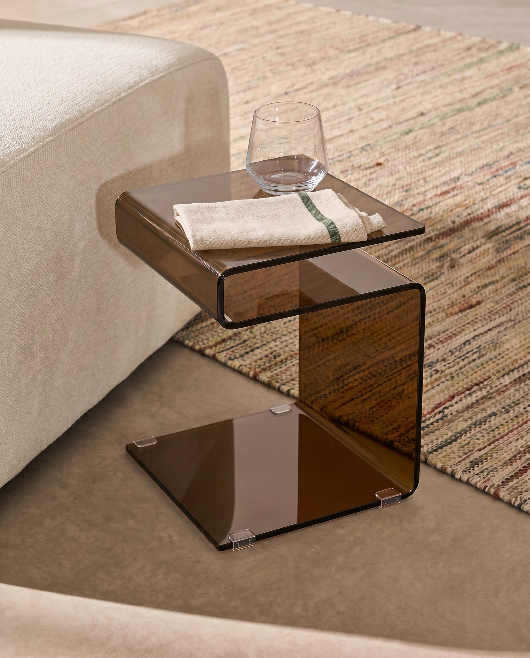Zeta auxiliary table with tempered glass in brown color (12 mm)