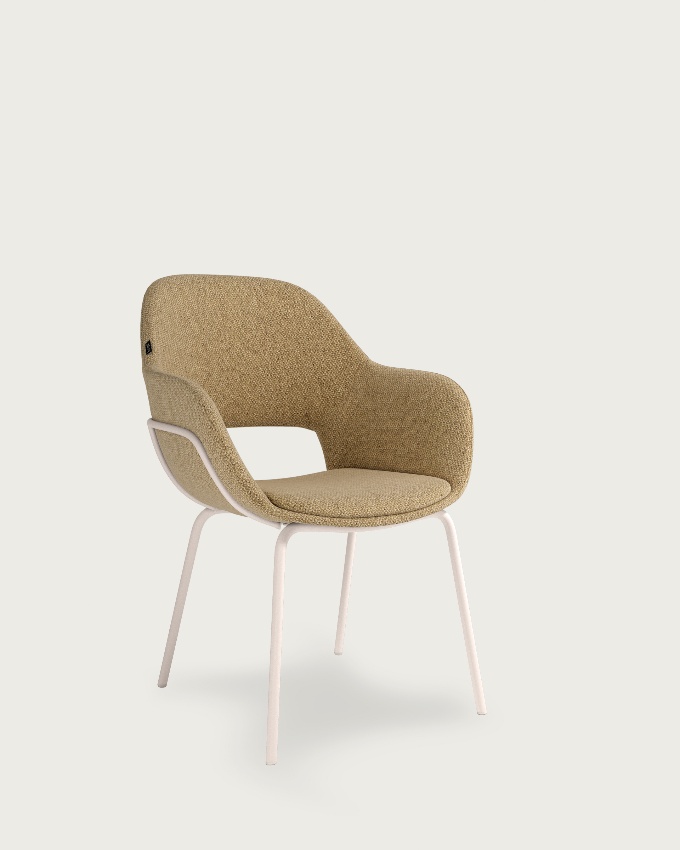 Brisbane chair with mustard upholstery and ivory metal legs