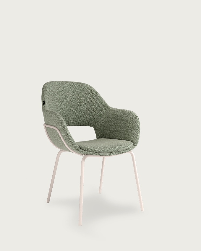 Brisbane chair with green upholstery and ivory metal legs