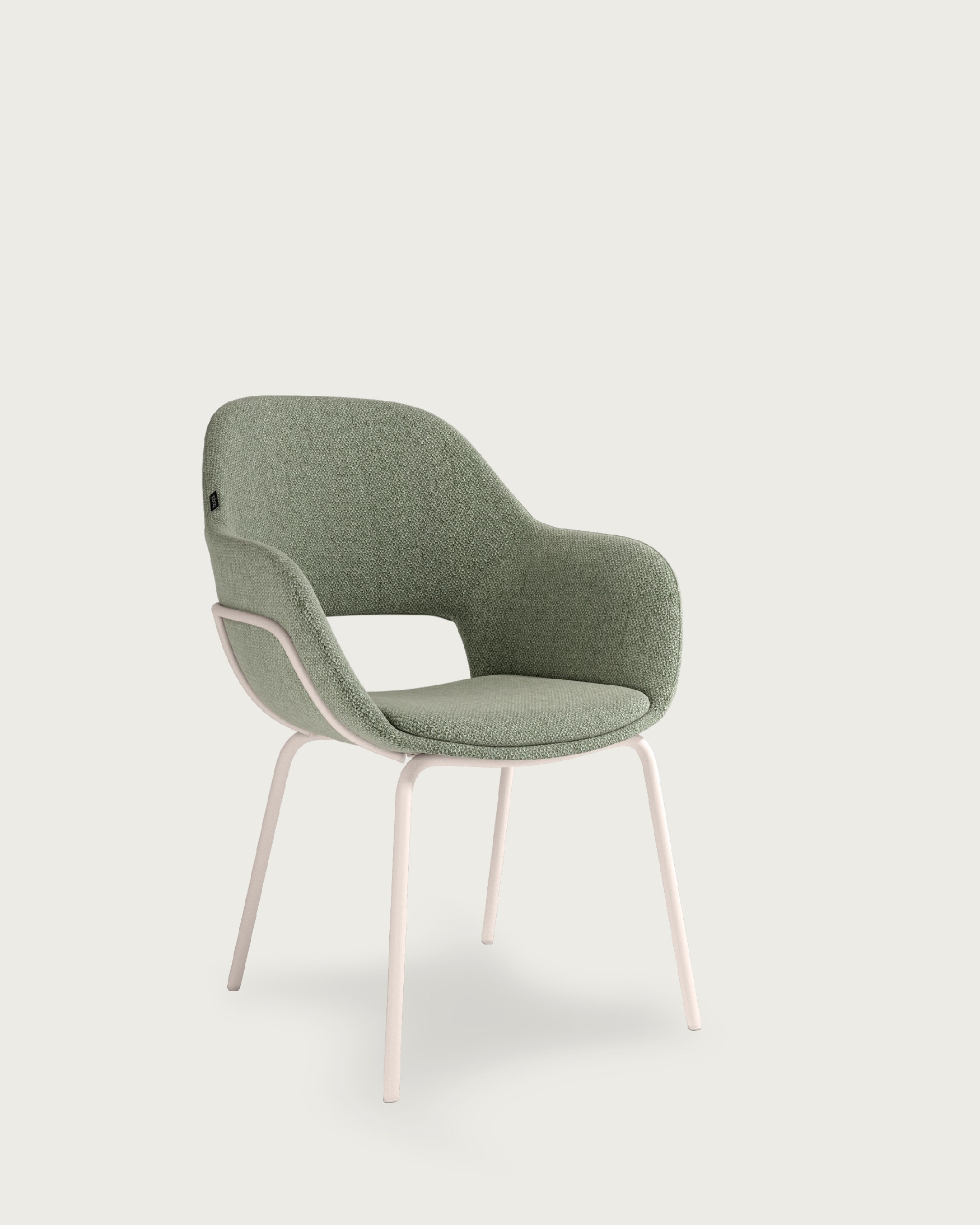 Silla Brisbane con tapizado verde y patas metálicas marfil