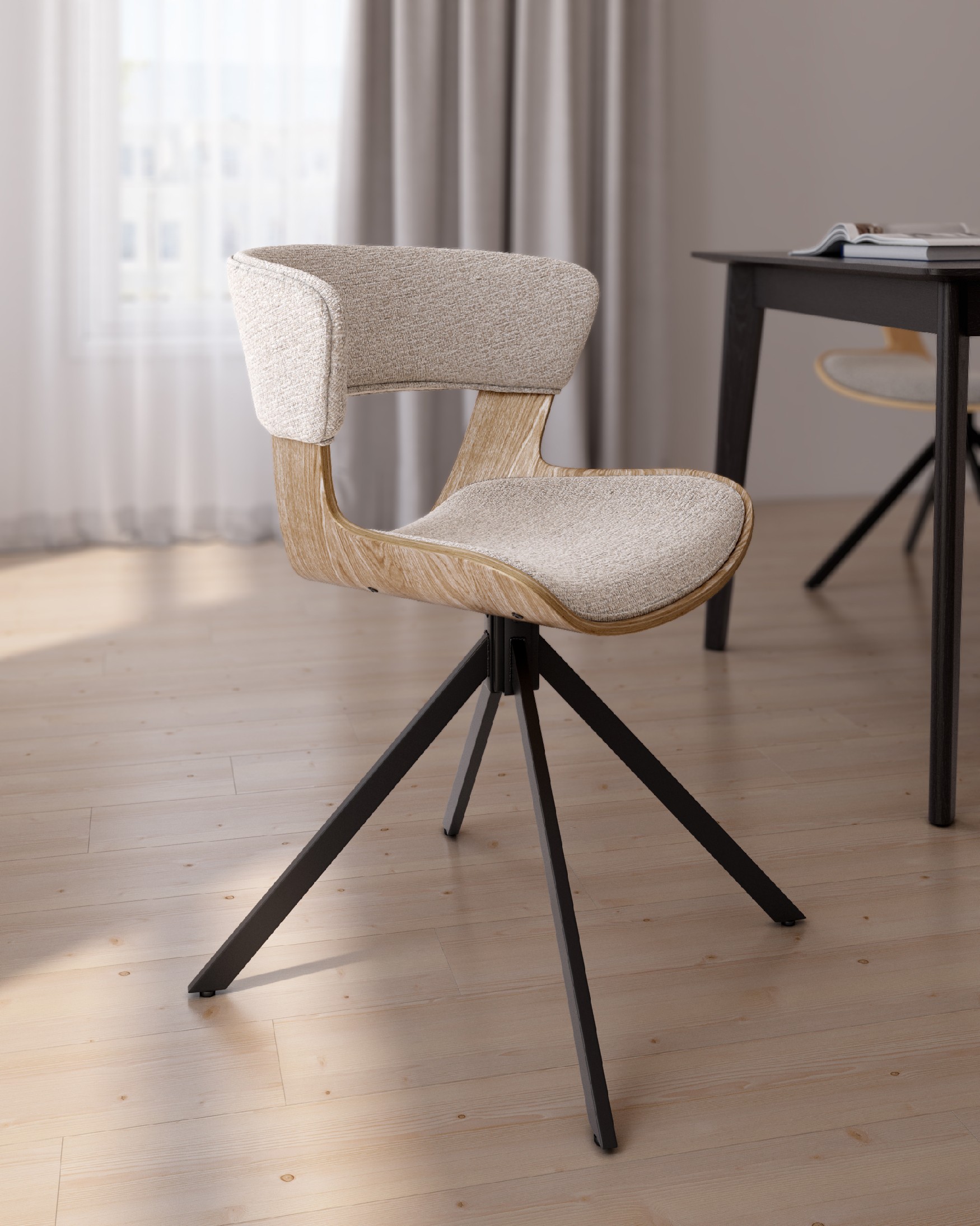 Chaise Umbria avec un revêtement en nacre et une structure en chêne décapé