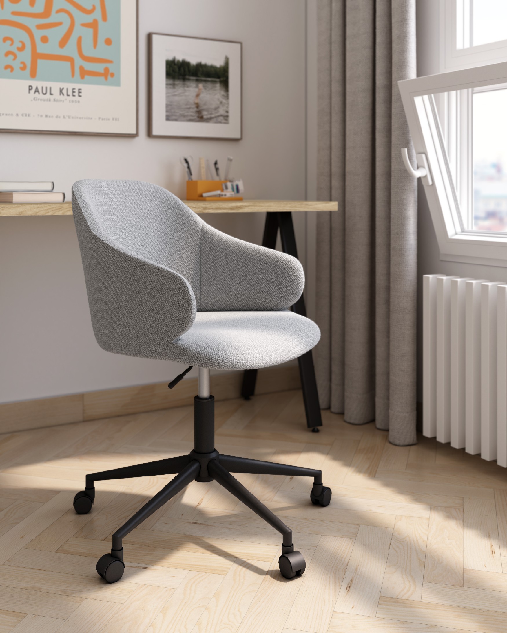 Chaise Glasgow avec revêtement gris et pieds métalliques noirs