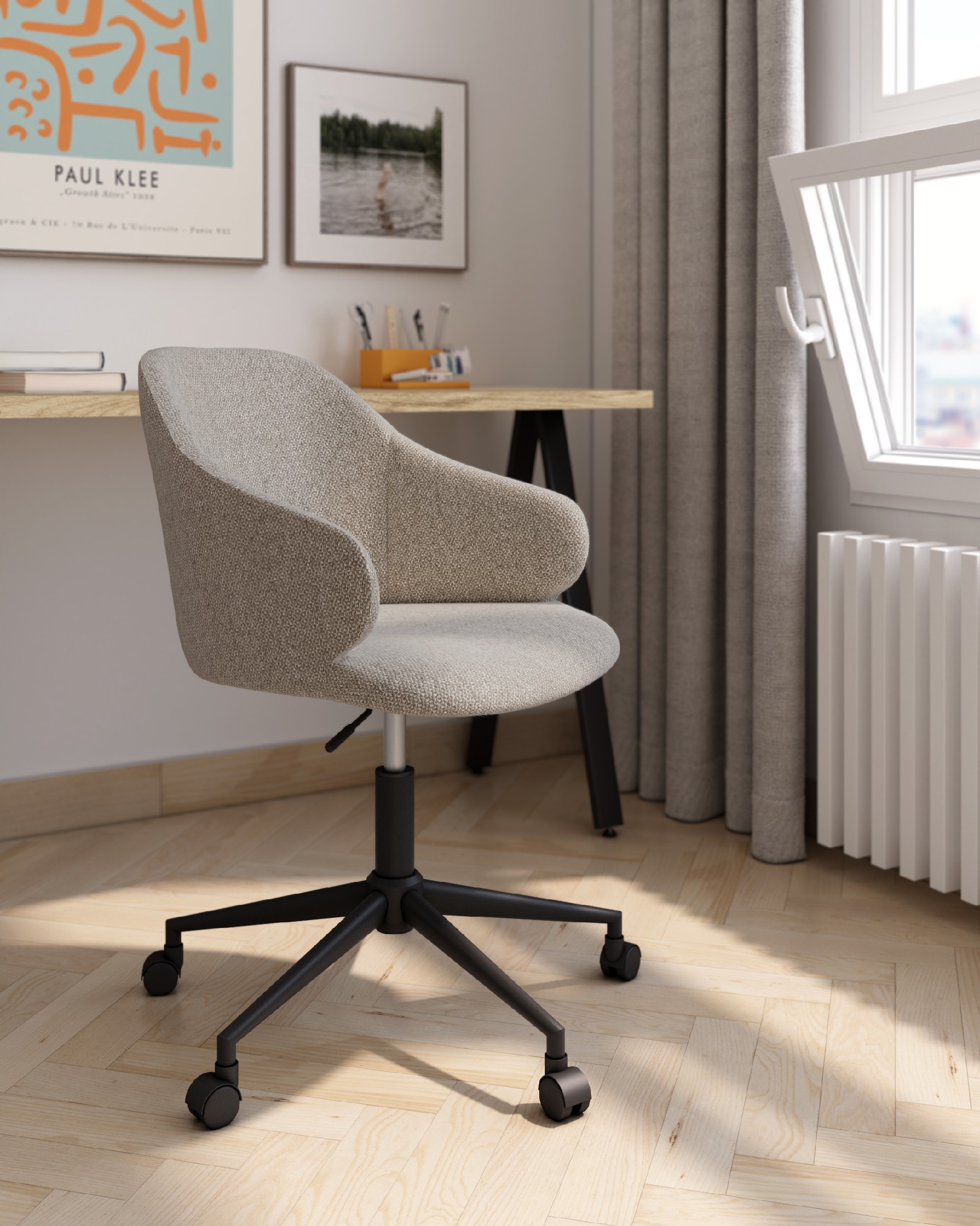 Glasgow chair with brown upholstery and black metal legs