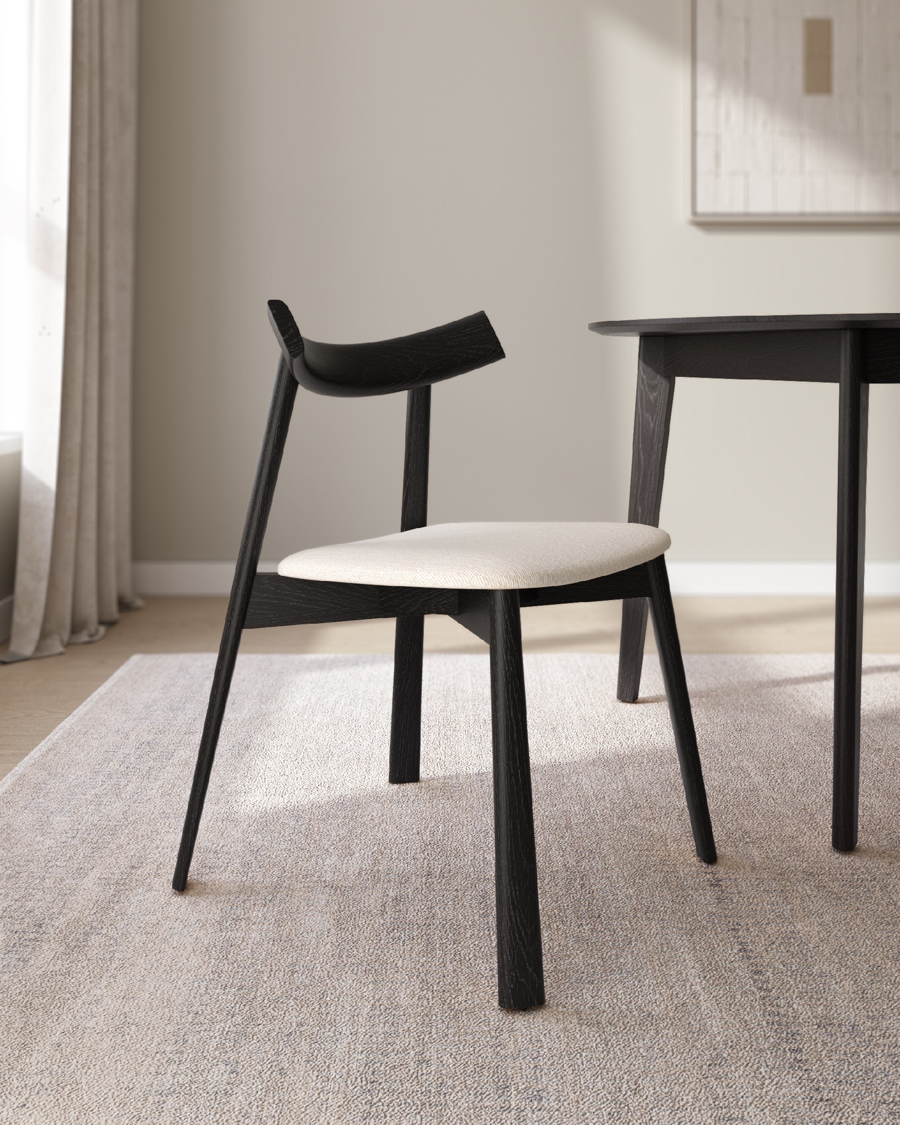 Ovis chair with mother-of-pearl upholstery and black oak frame