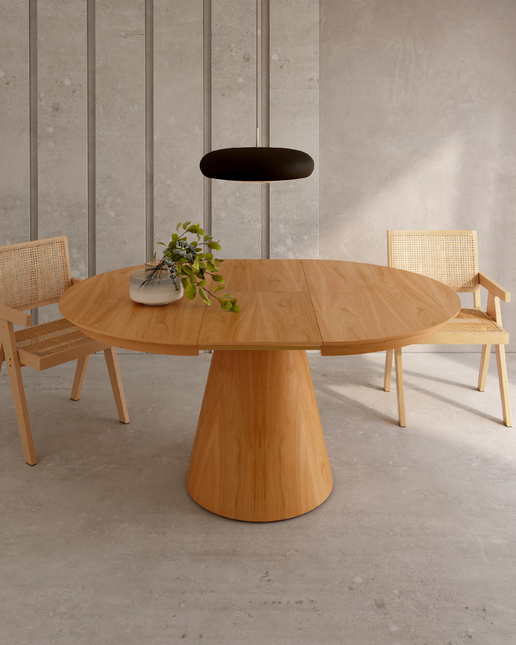 Mesa Namib redonda extensible de roble natural Ø 120(160) x 120 cm