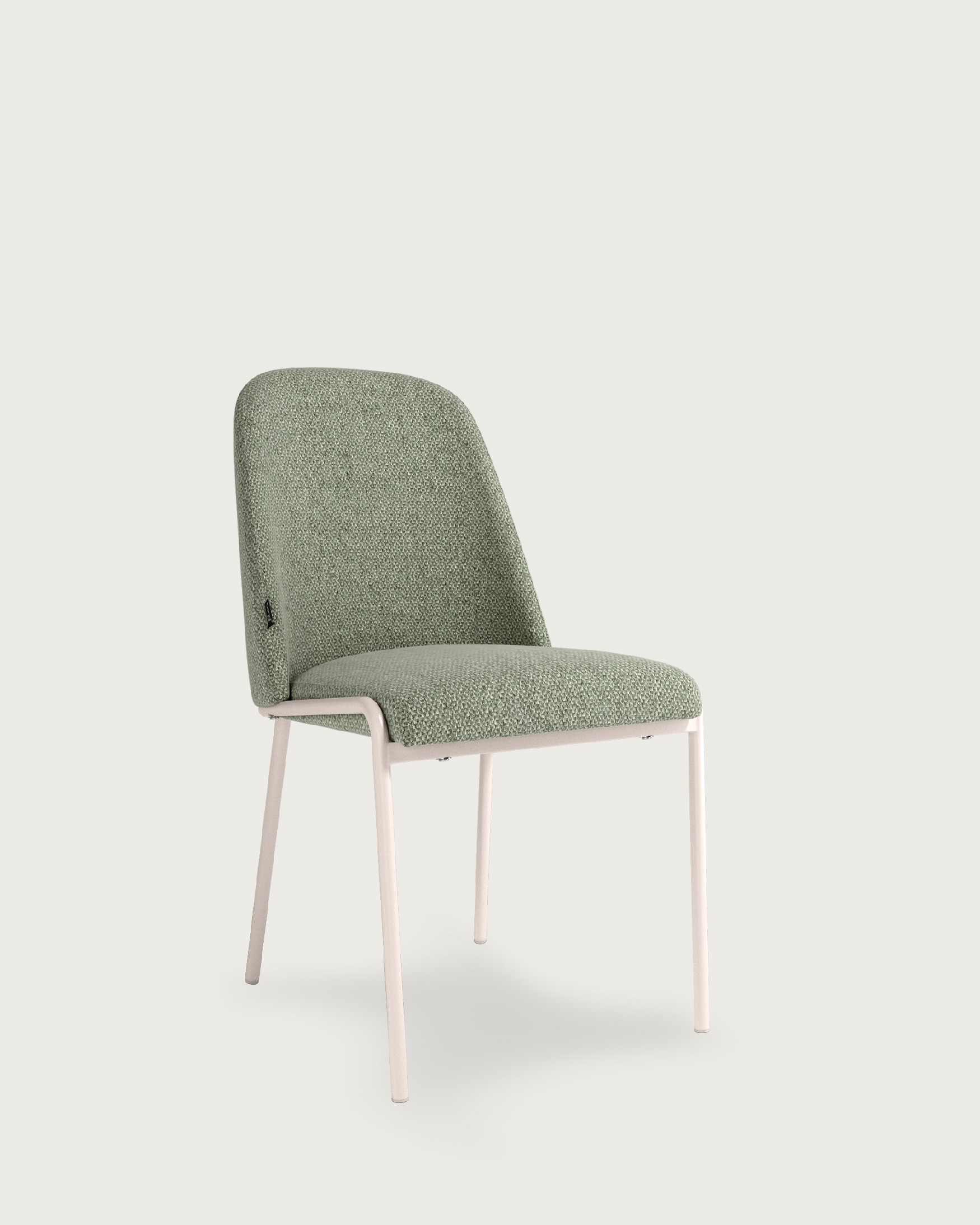 Chaise Calgary avec un revêtement vert et des pieds métalliques ivoire