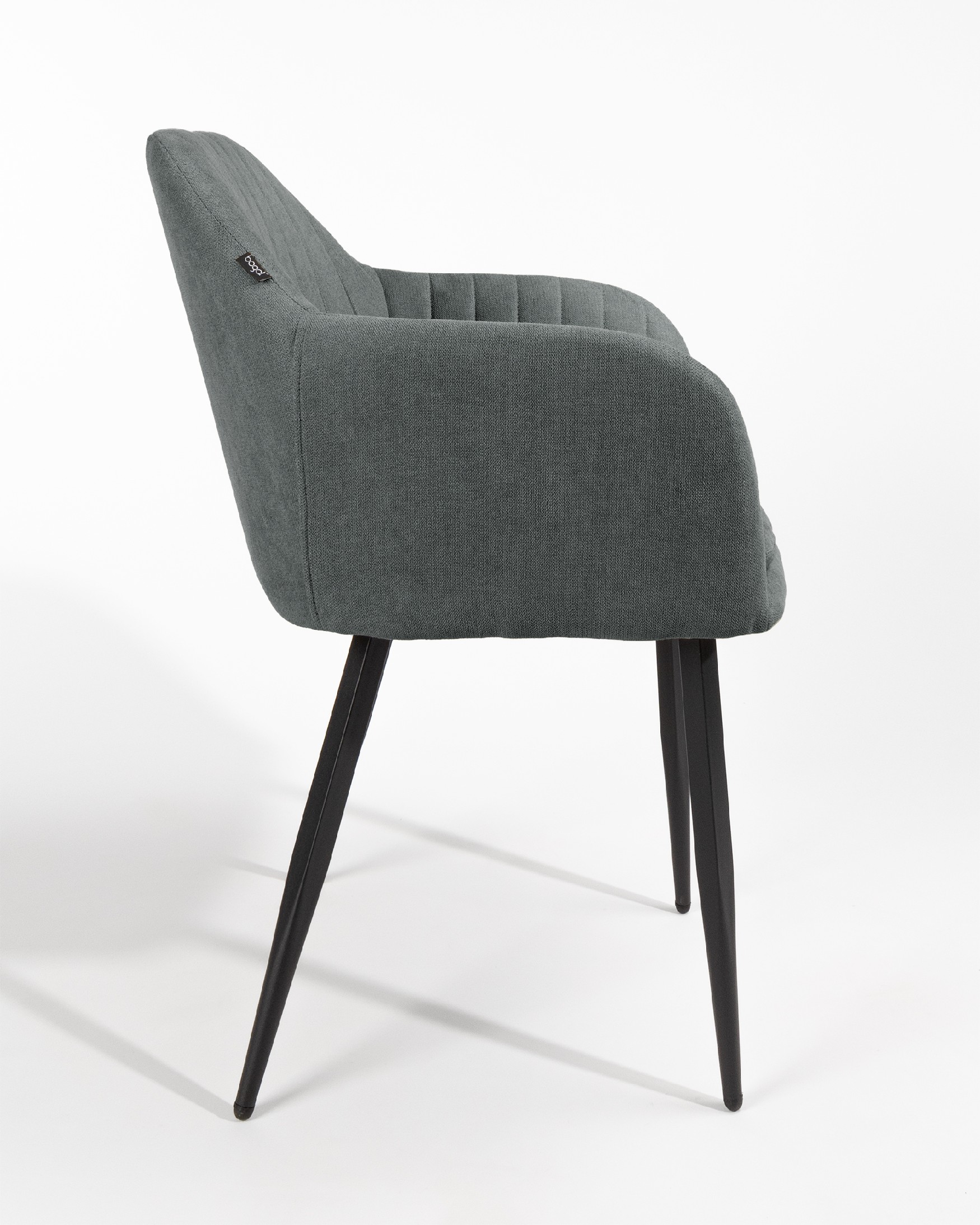 Chicago chair with dark gray upholstery and black metal legs