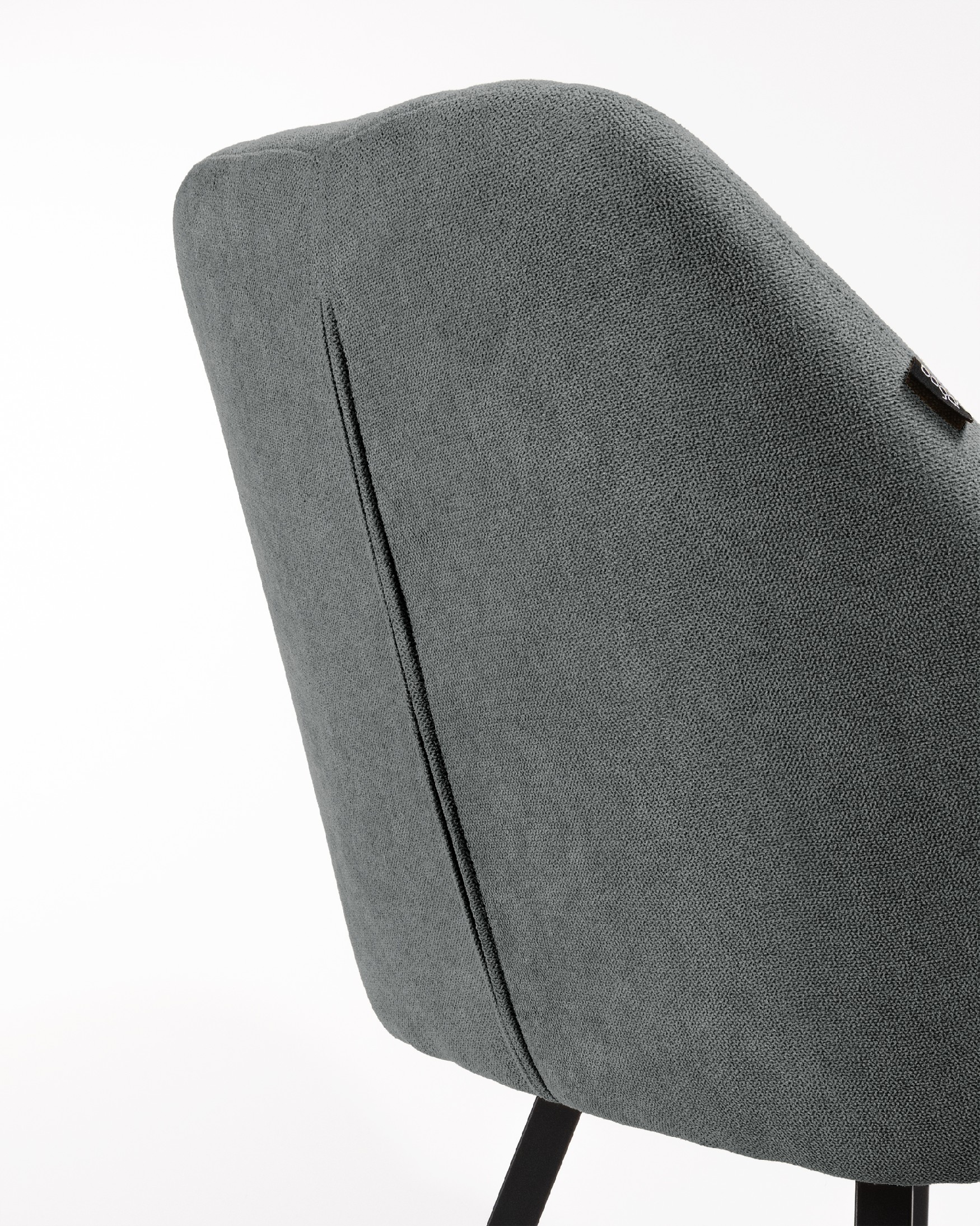 Chicago chair with dark gray upholstery and black metal legs
