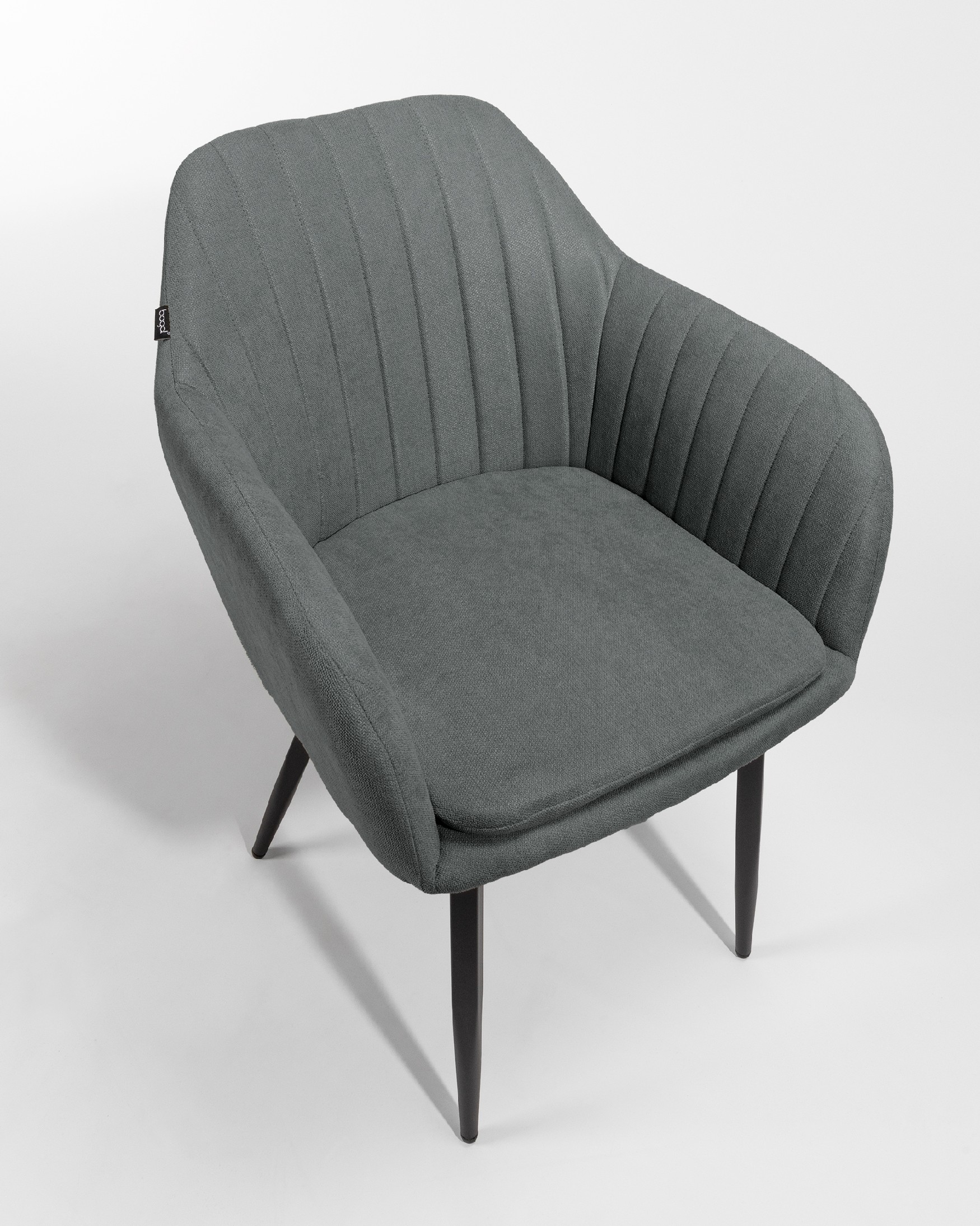 Chicago chair with dark gray upholstery and black metal legs