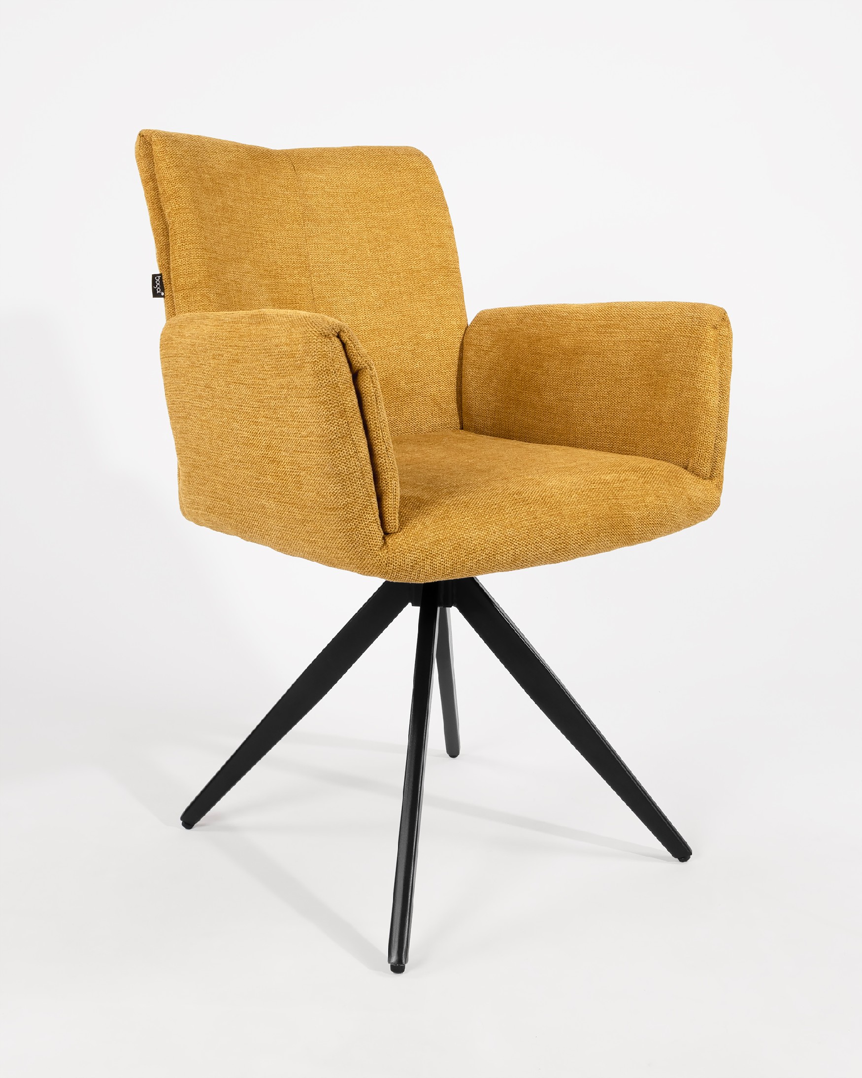 Modena swivel chair 180º with return function, mustard upholstery and black metal legs