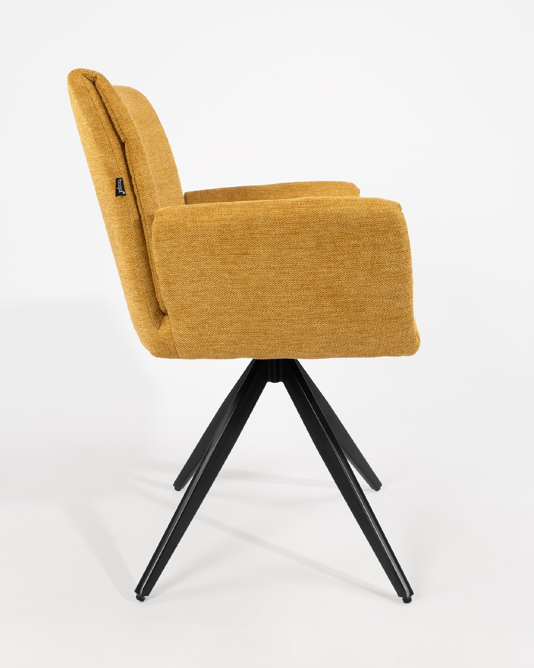 Modena swivel chair 180º with return function, mustard upholstery and black metal legs