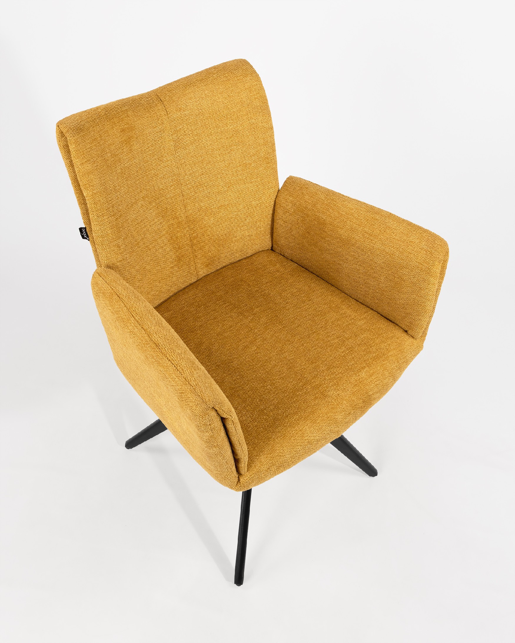 Modena swivel chair 180º with return function, mustard upholstery and black metal legs
