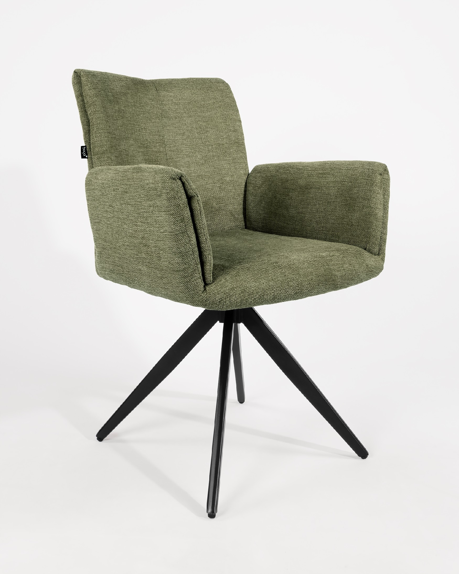 Modena swivel chair 180º with return function, green upholstery and black metal legs
