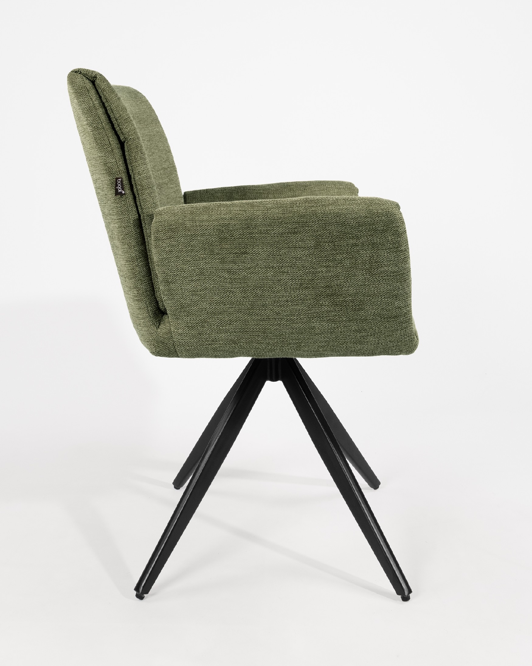 Modena swivel chair 180º with return function, green upholstery and black metal legs