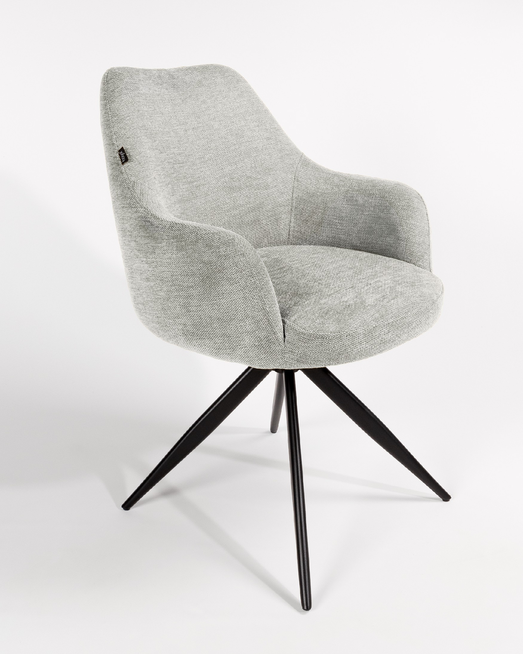 Silla Montreal giratoria 180º con función return, tapizado gris y patas metálicas negras