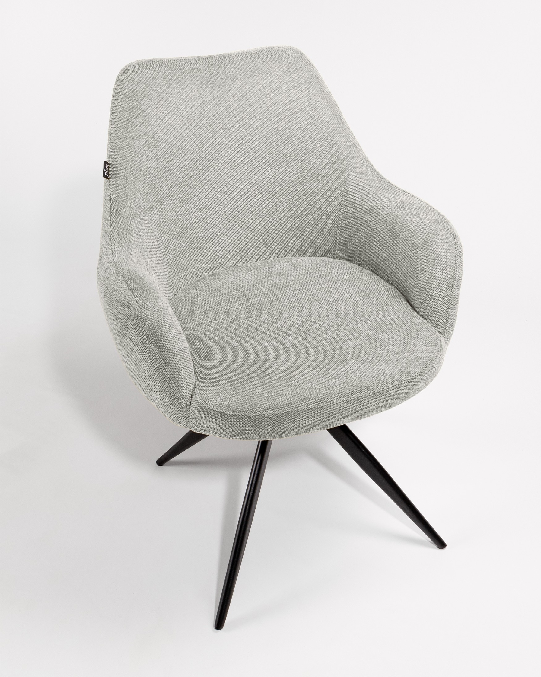 Silla Montreal giratoria 180º con función return, tapizado gris y patas metálicas negras
