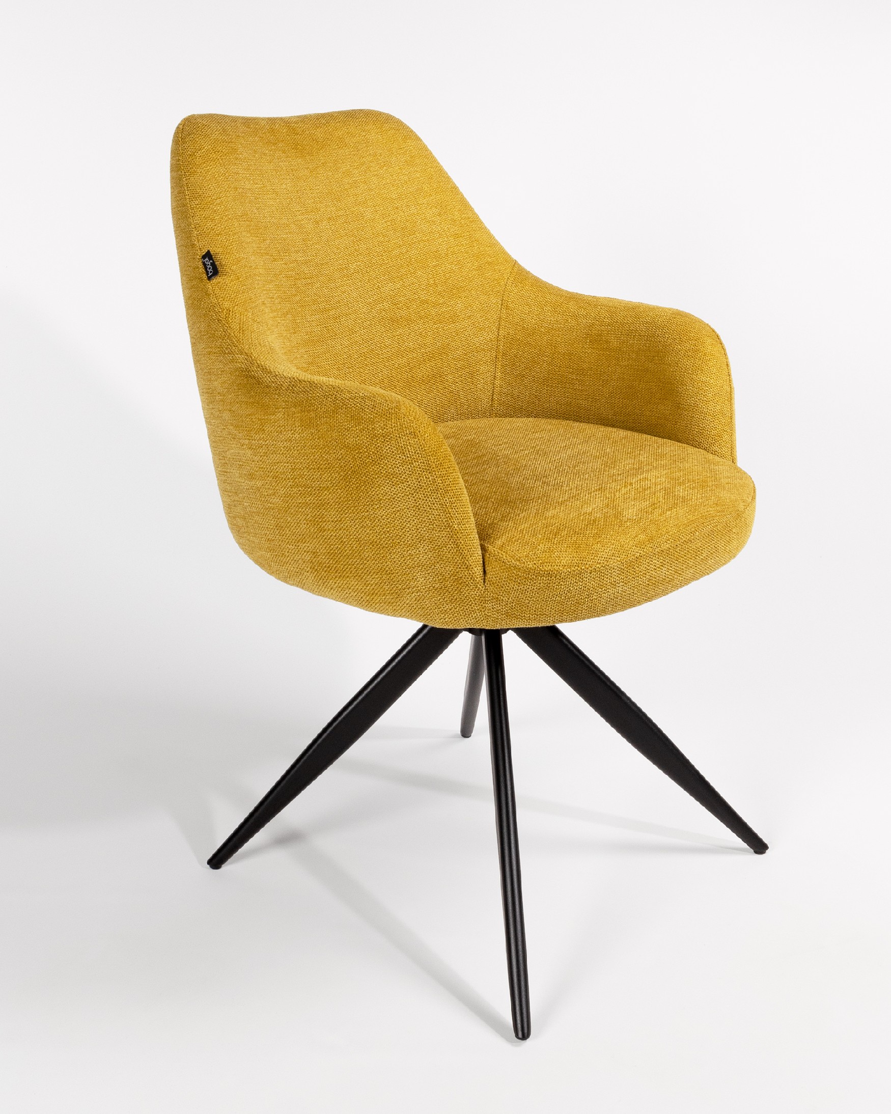Montreal swivel chair 180º with return function, mustard upholstery, and black metal legs