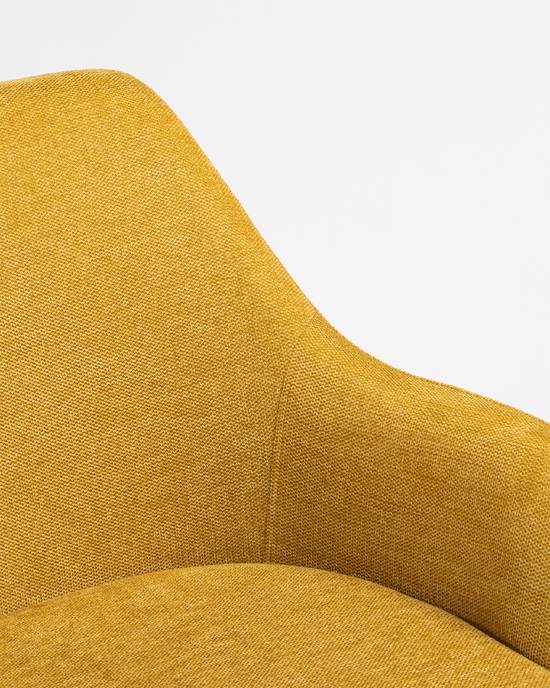 Montreal swivel chair 180º with return function, mustard upholstery, and black metal legs