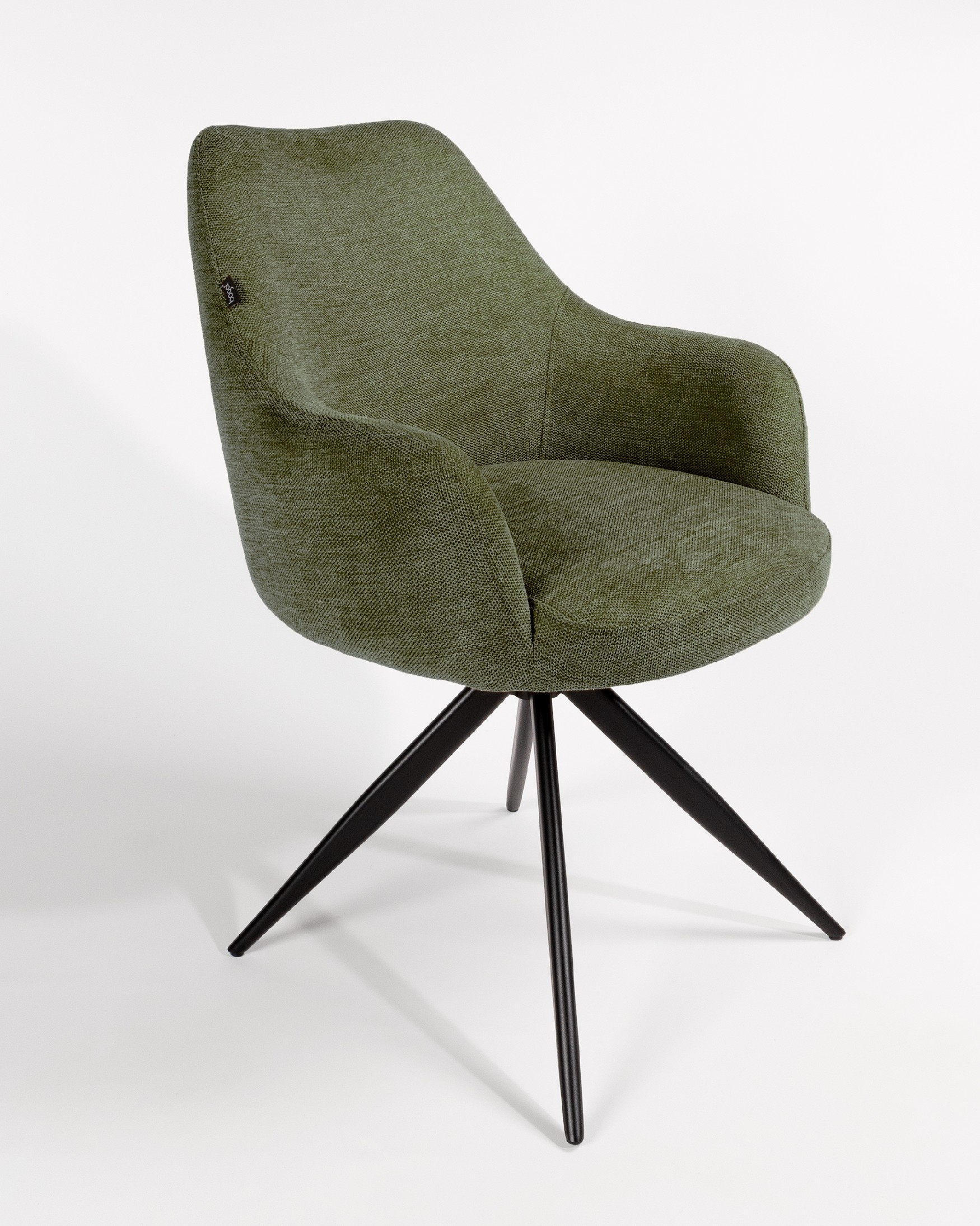 Montreal swivel chair 180º with return function, green upholstery, and black metal legs