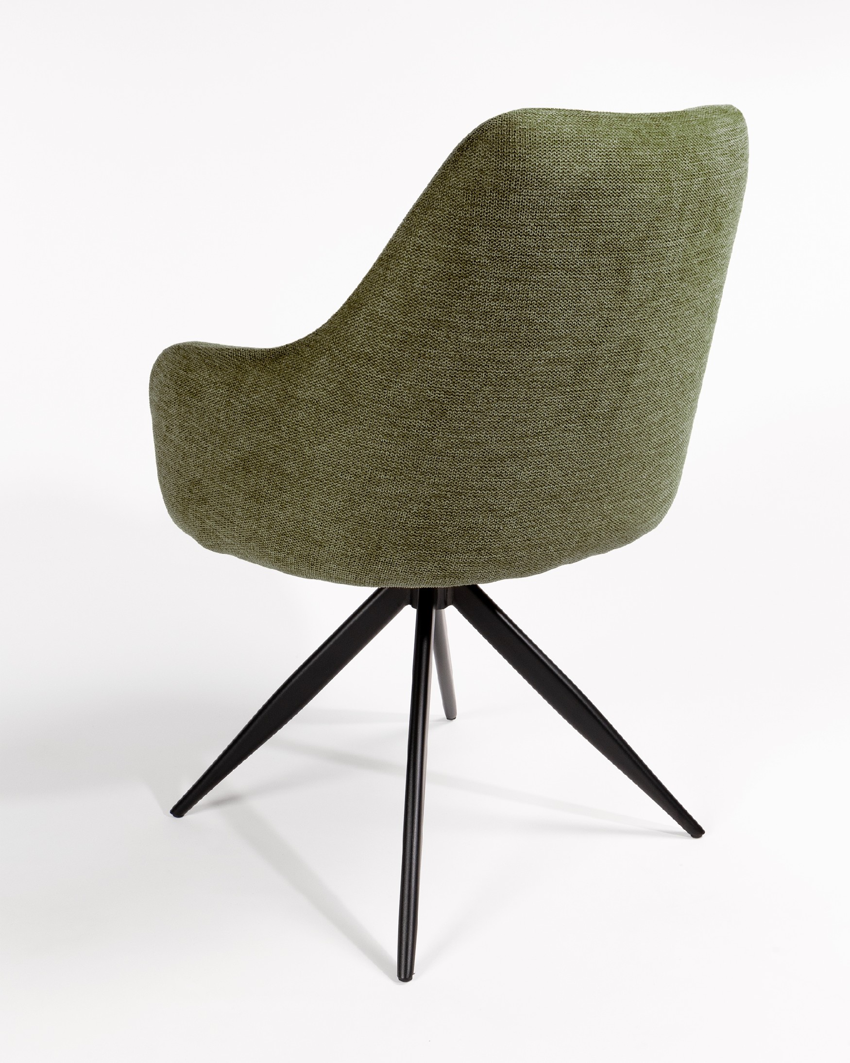 Montreal swivel chair 180º with return function, green upholstery, and black metal legs