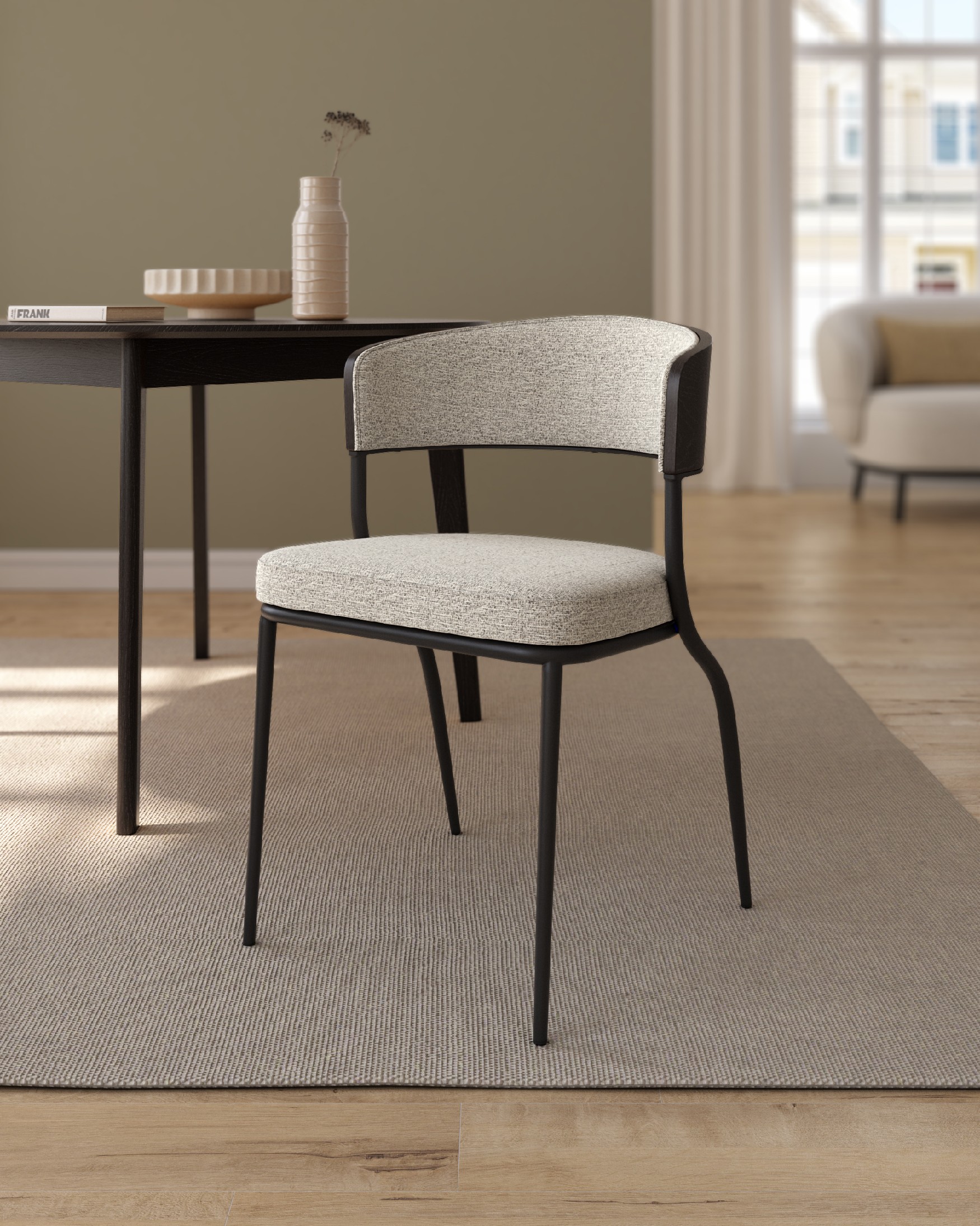 Chaise Nimbus avec rembourrage marbré et structure en chêne noir