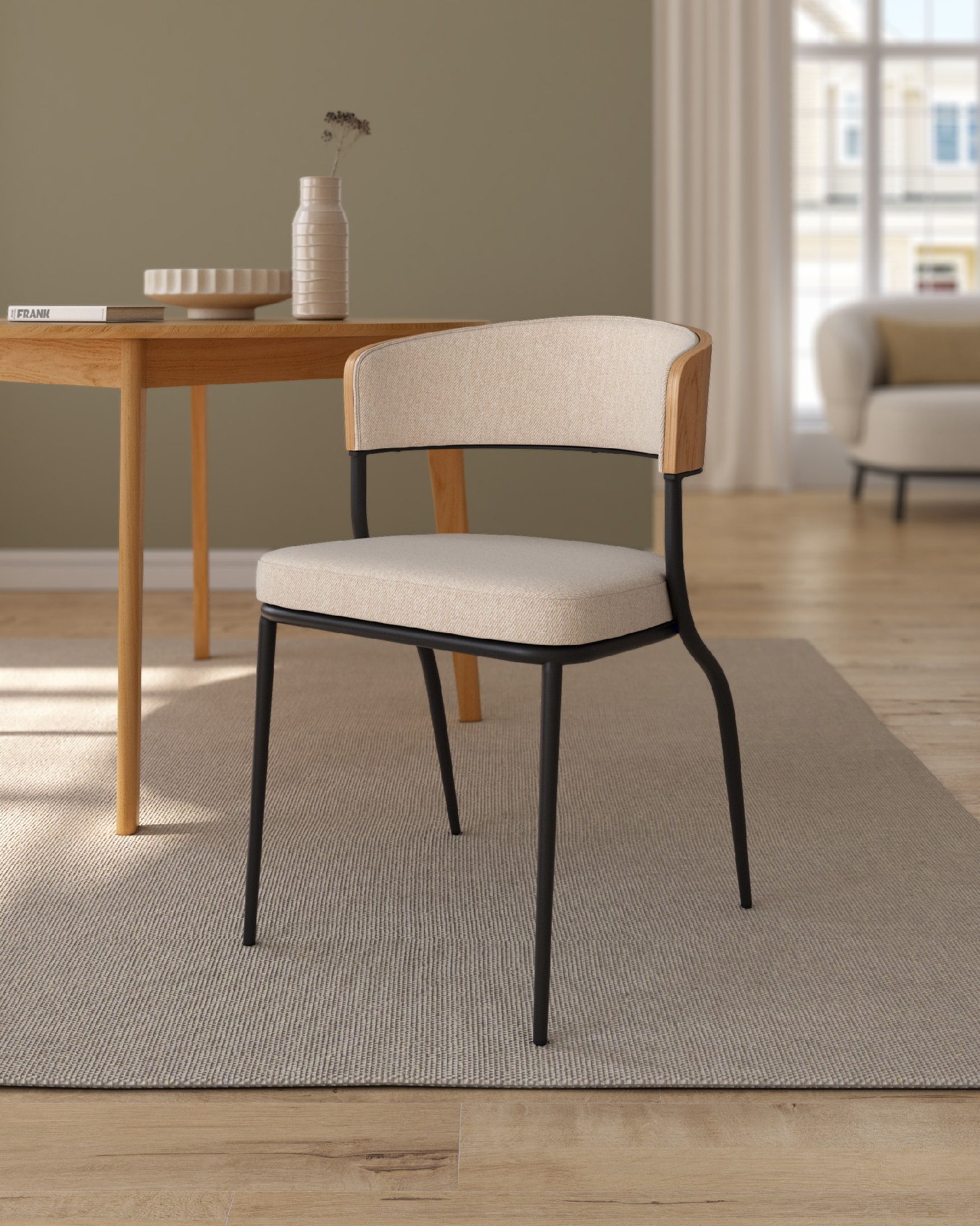 Nimbus chair with mother-of-pearl upholstery and natural oak structure