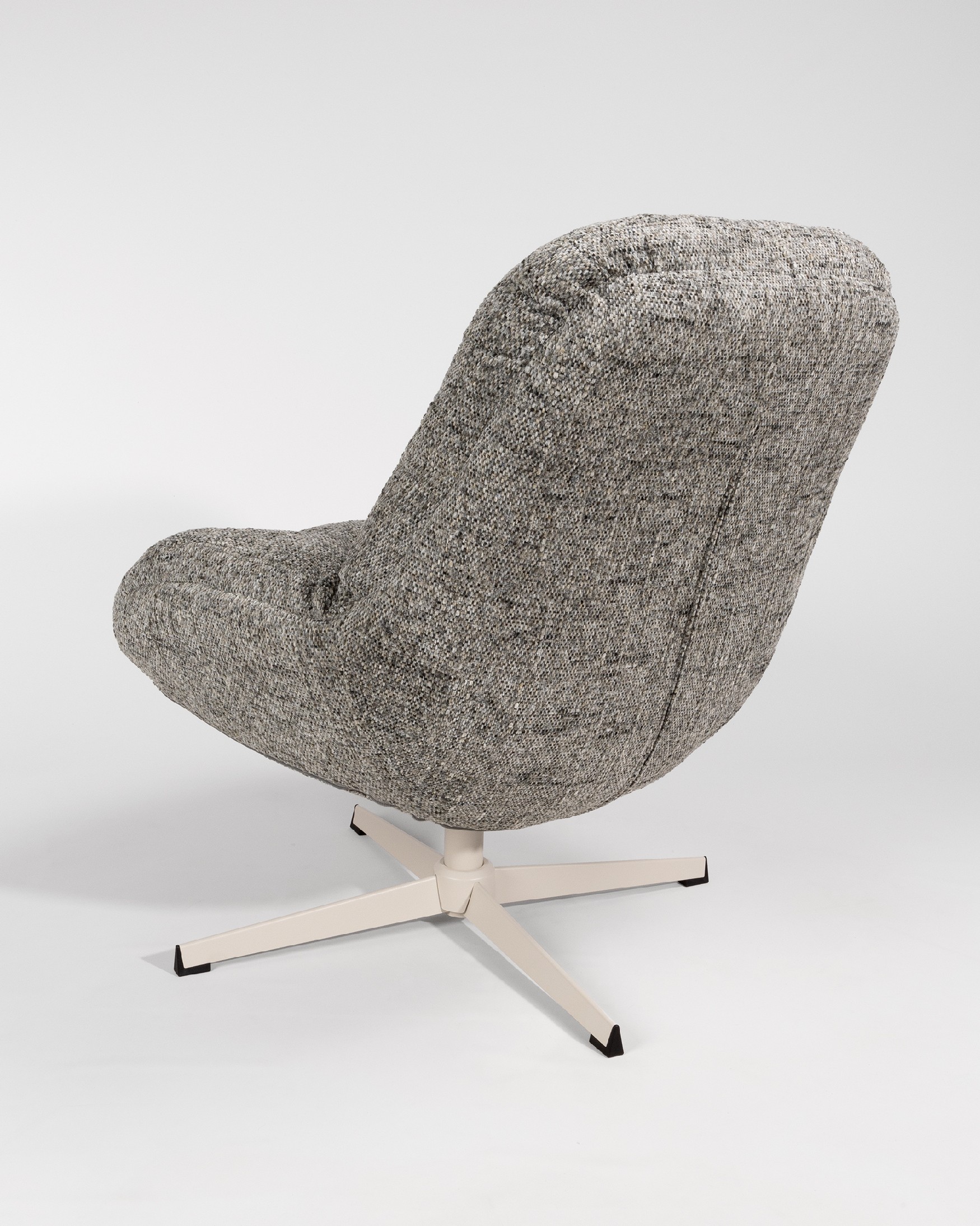 Nolia armchair with storm upholstery and ivory metal base, 360° swivel