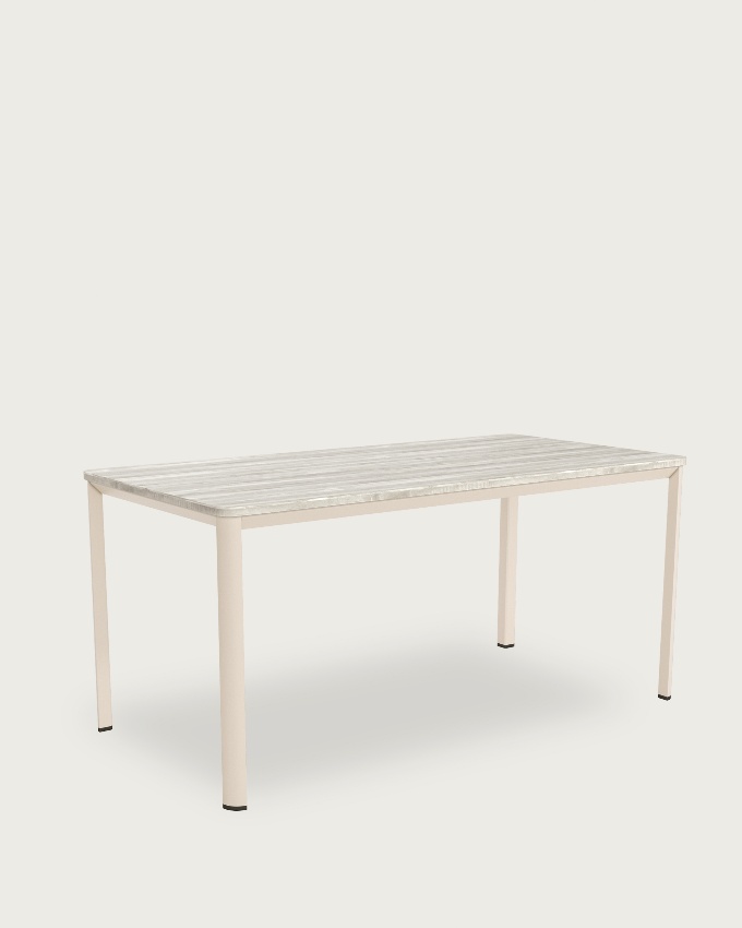 Table Onea avec bords arrondis en mélamine artic et pieds métalliques ivoire 120 x 80 cm