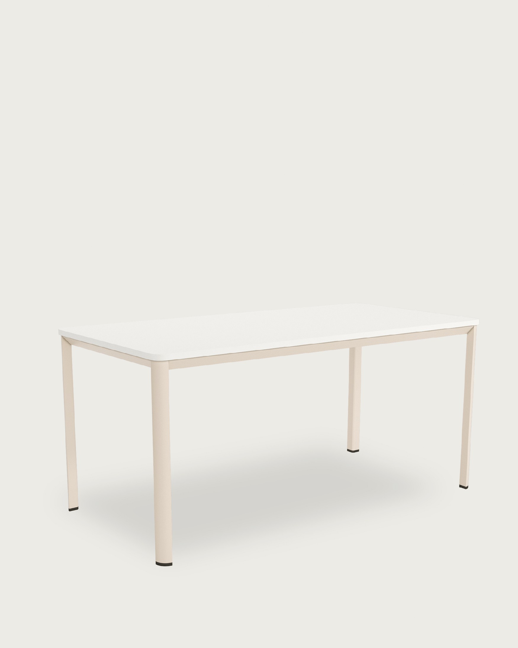 Onea table with rounded edges, extra white melamine top, and ivory metal leg 120 x 80 cm