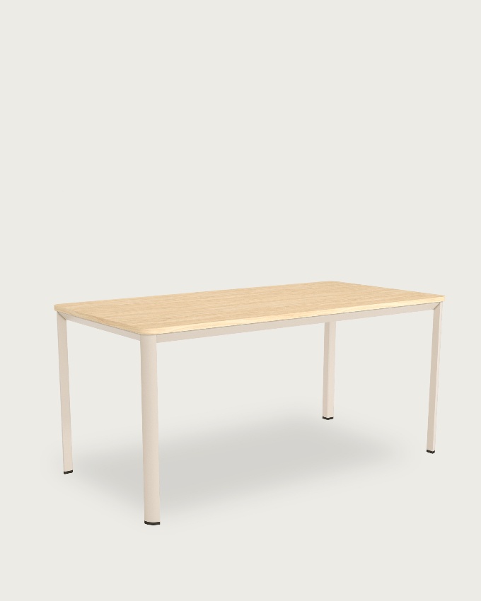 Table Onea avec bords arrondis en mélamine alpin et pied métallique ivoire 120 x 80 cm