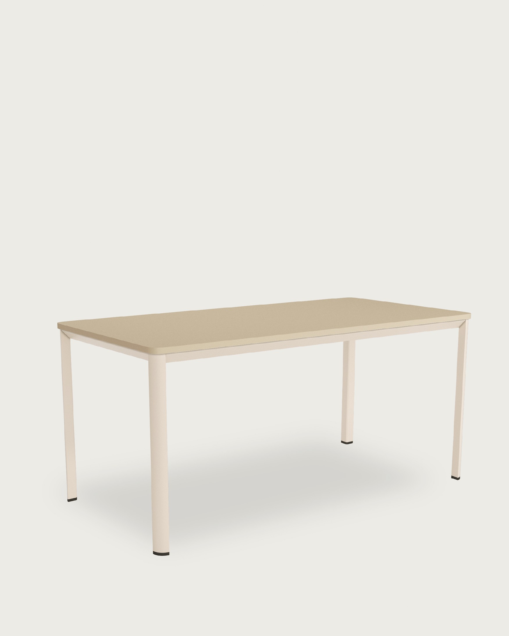 Onea table with rounded edges in pearl melamine top and ivory metal leg 140 x 90 cm