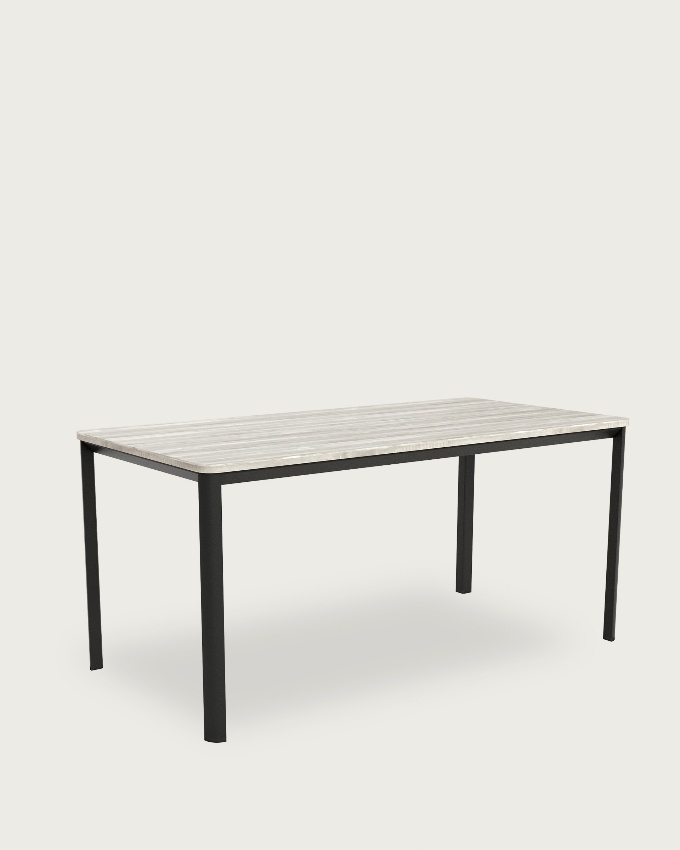 Table Onea avec bords arrondis en mélamine artic et pieds métalliques noirs 120 x 80 cm
