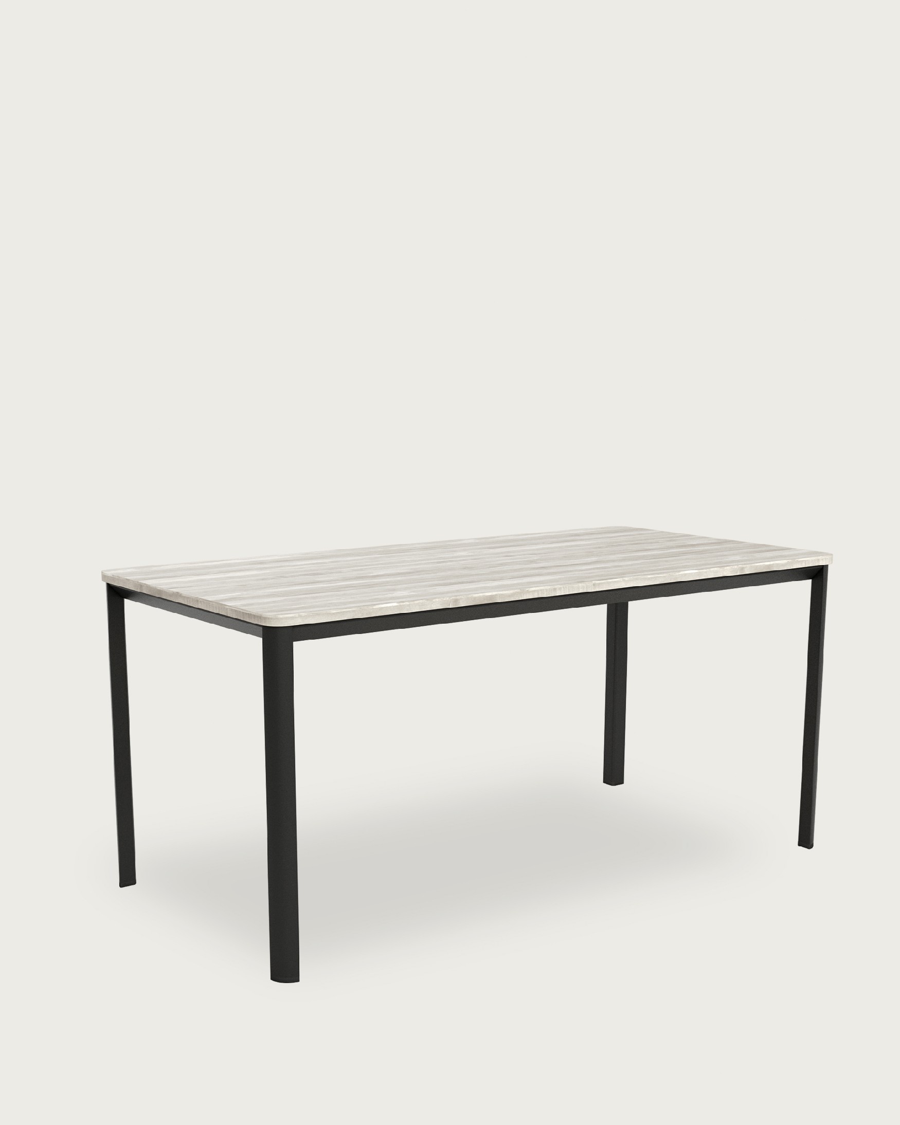 Onea table with rounded edges, melamine artic top and black metal legs 160 x 90 cm