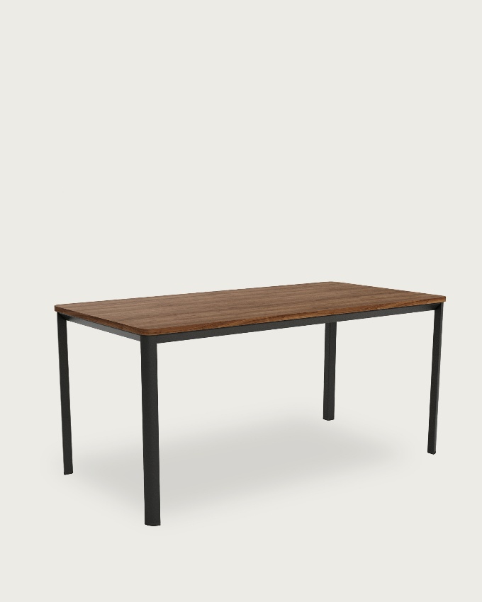Table Onea avec bords arrondis en mélamine java et pied métallique noir 120 x 80 cm