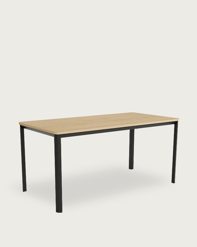 Onea table with rounded edges made of natural oak melamine and black metal legs 120 x 80 cm