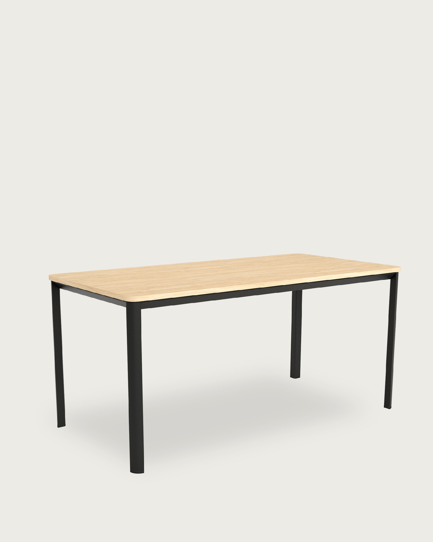 Onea table with rounded edges, Alpine melamine top, and black metal leg 140 x 90 cm