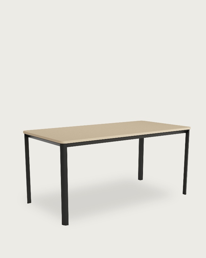Onea table with rounded edges, pearl melamine top and black metal leg 120 x 80 cm
