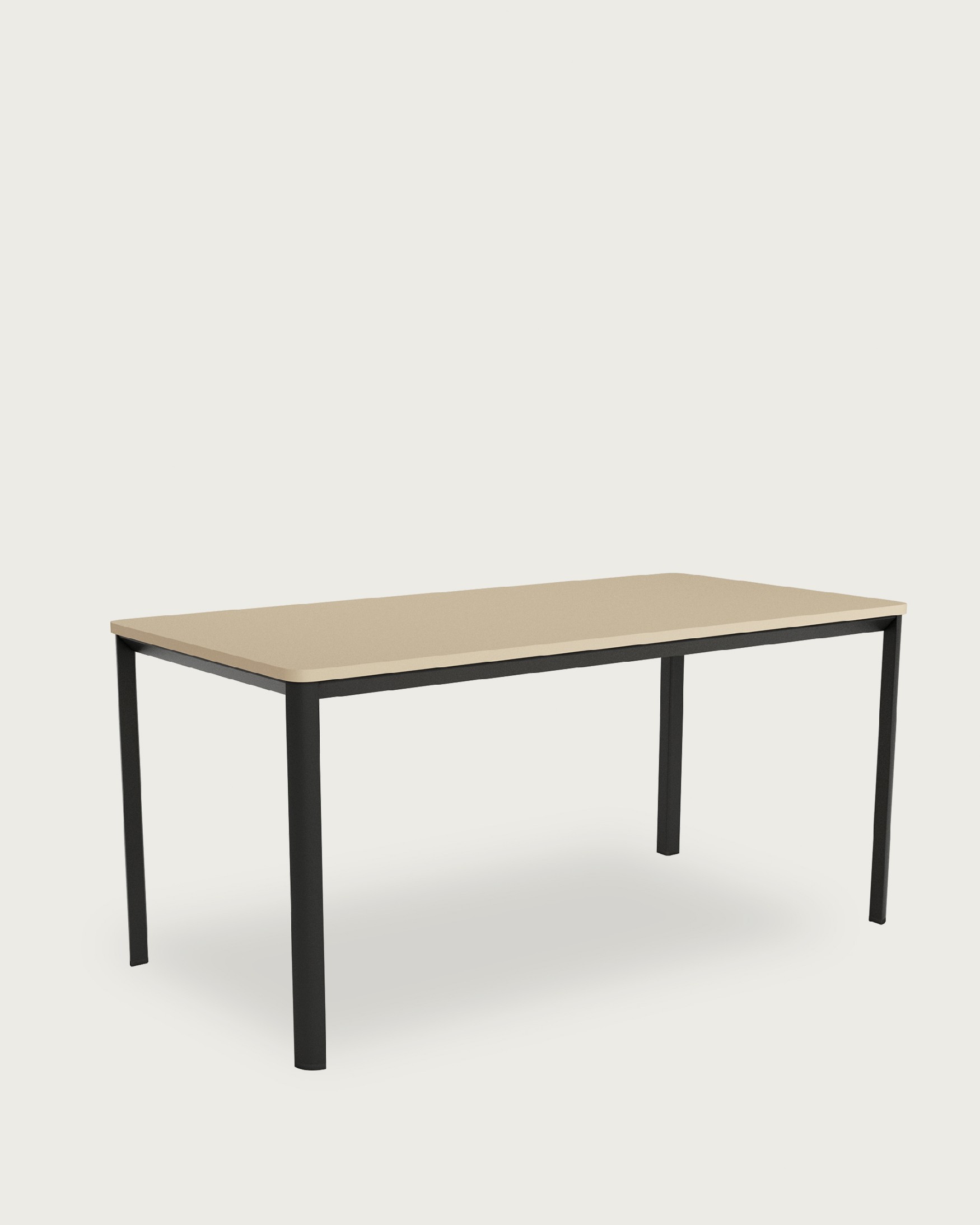 Table Onea avec bords arrondis en mélamine perle et pied métallique noir 160 x 90 cm