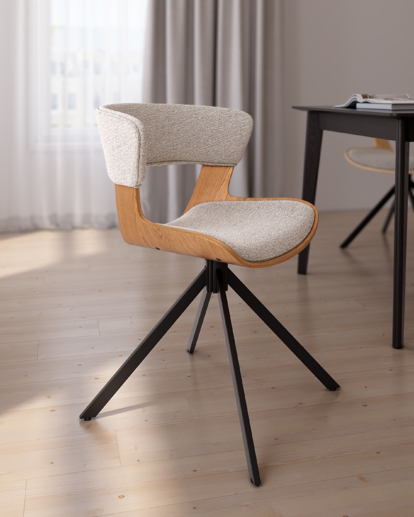 Chaise Umbria avec revêtement nacre et structure en chêne naturel