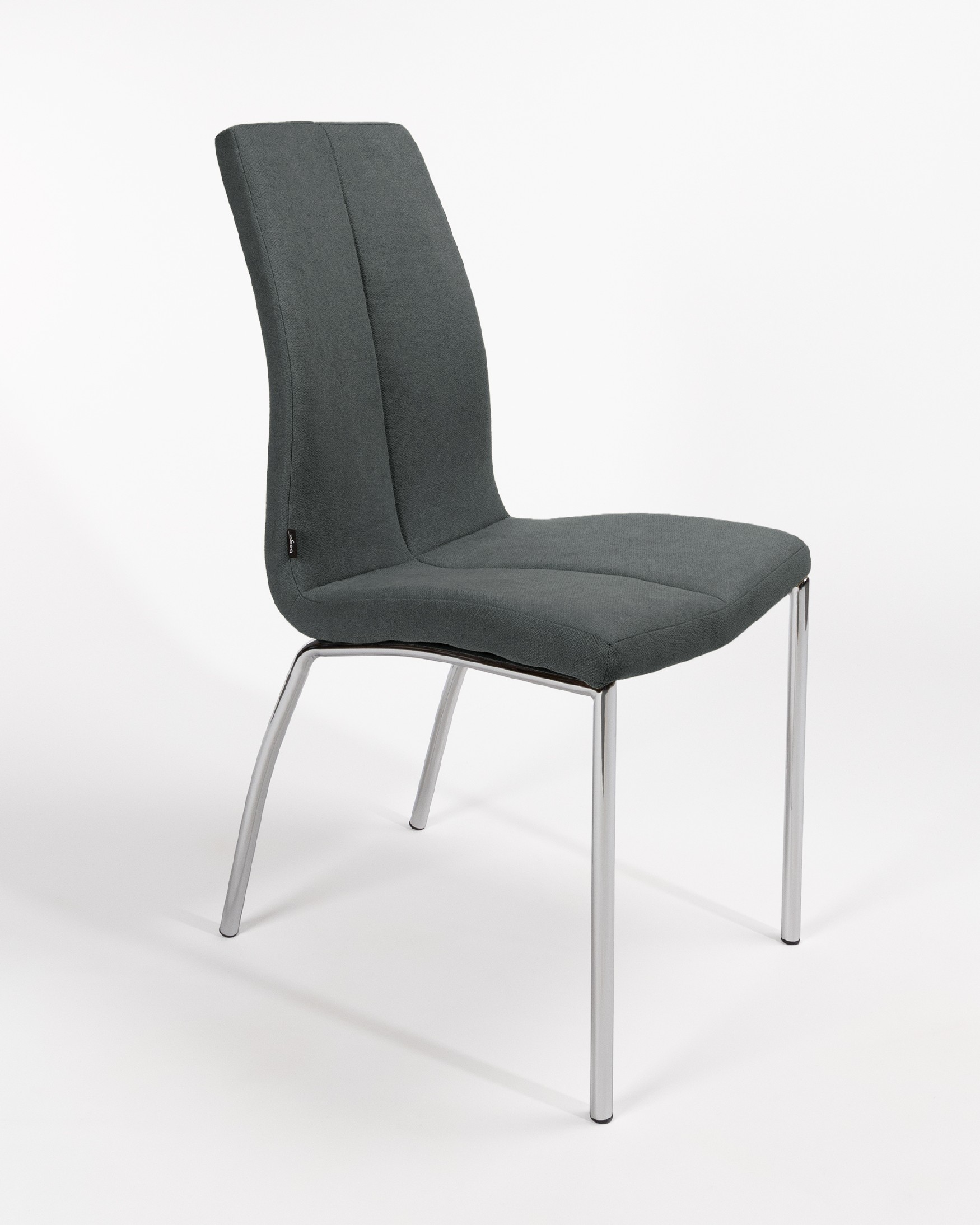 Zagreb chair with dark upholstery and chrome legs