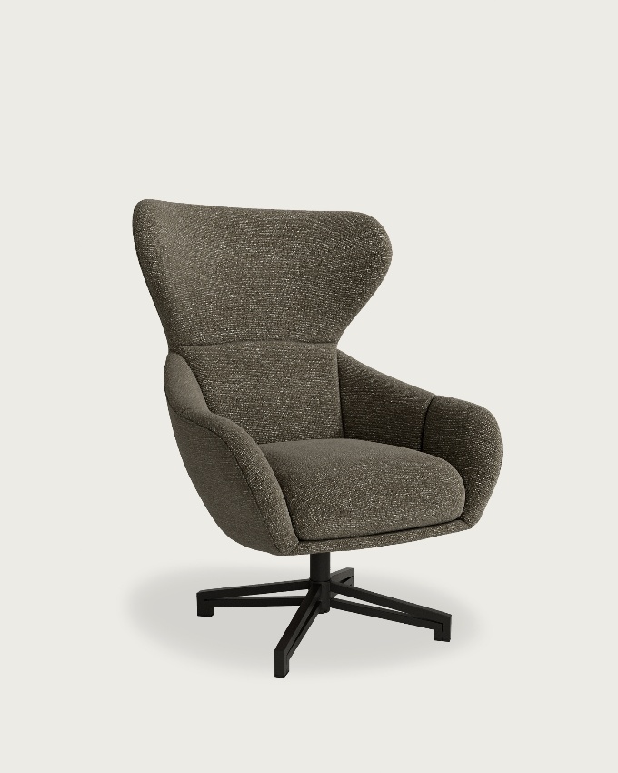 Abelia swivel armchair with anthracite upholstery and black metal leg