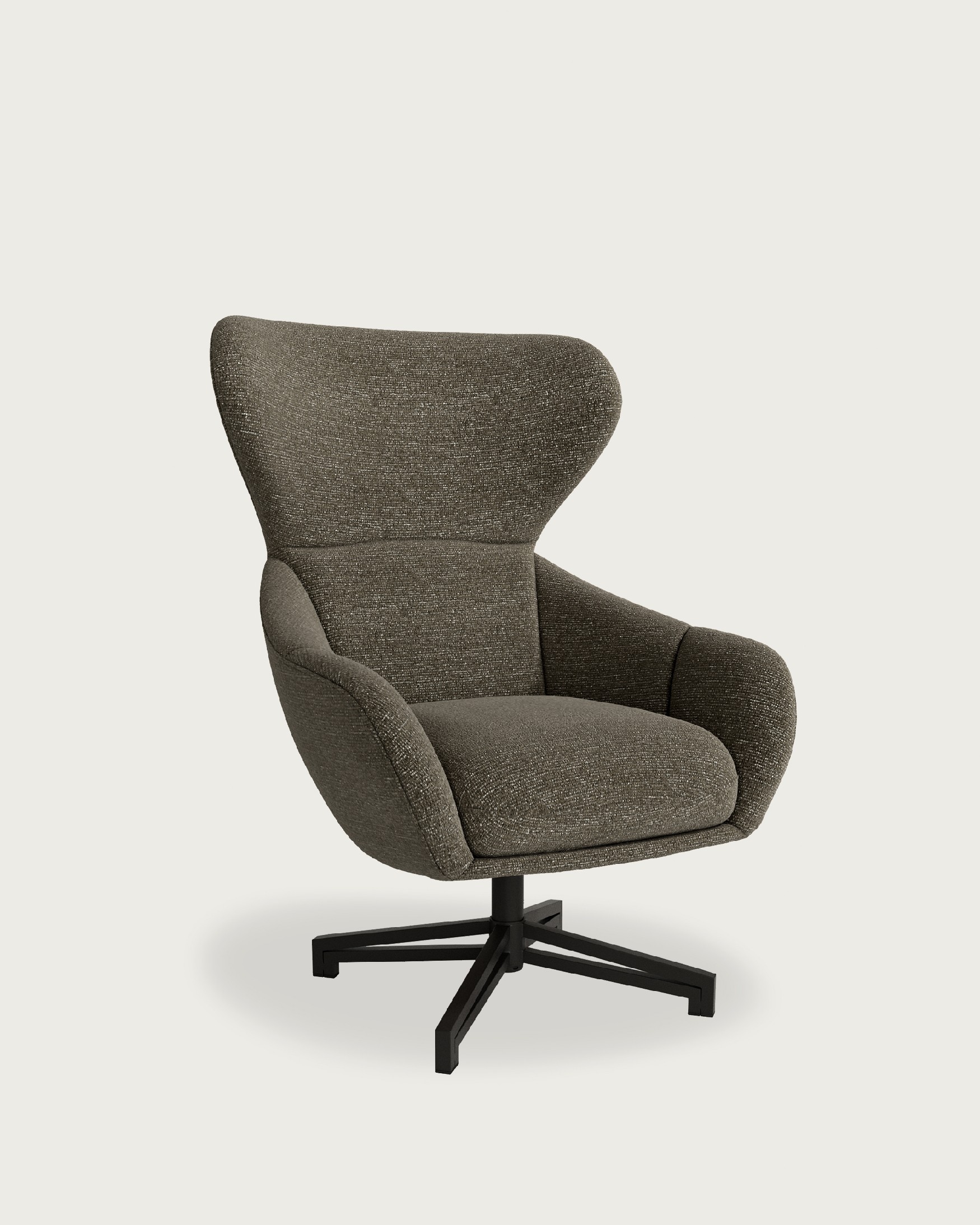 Abelia swivel armchair with anthracite upholstery and black metal leg