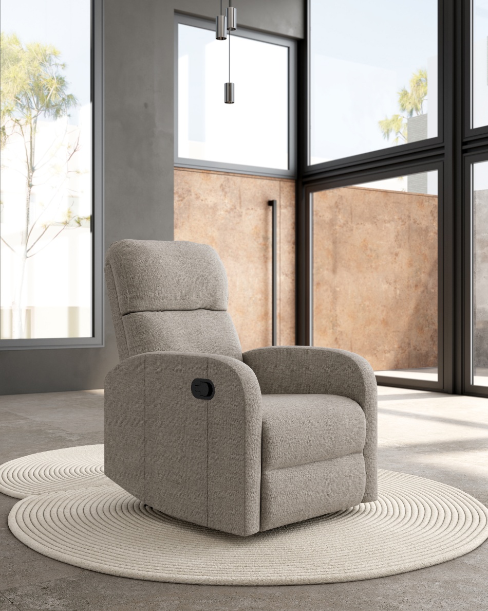 Butaca relax manual Ada con tapizado perla y pata de metal negra