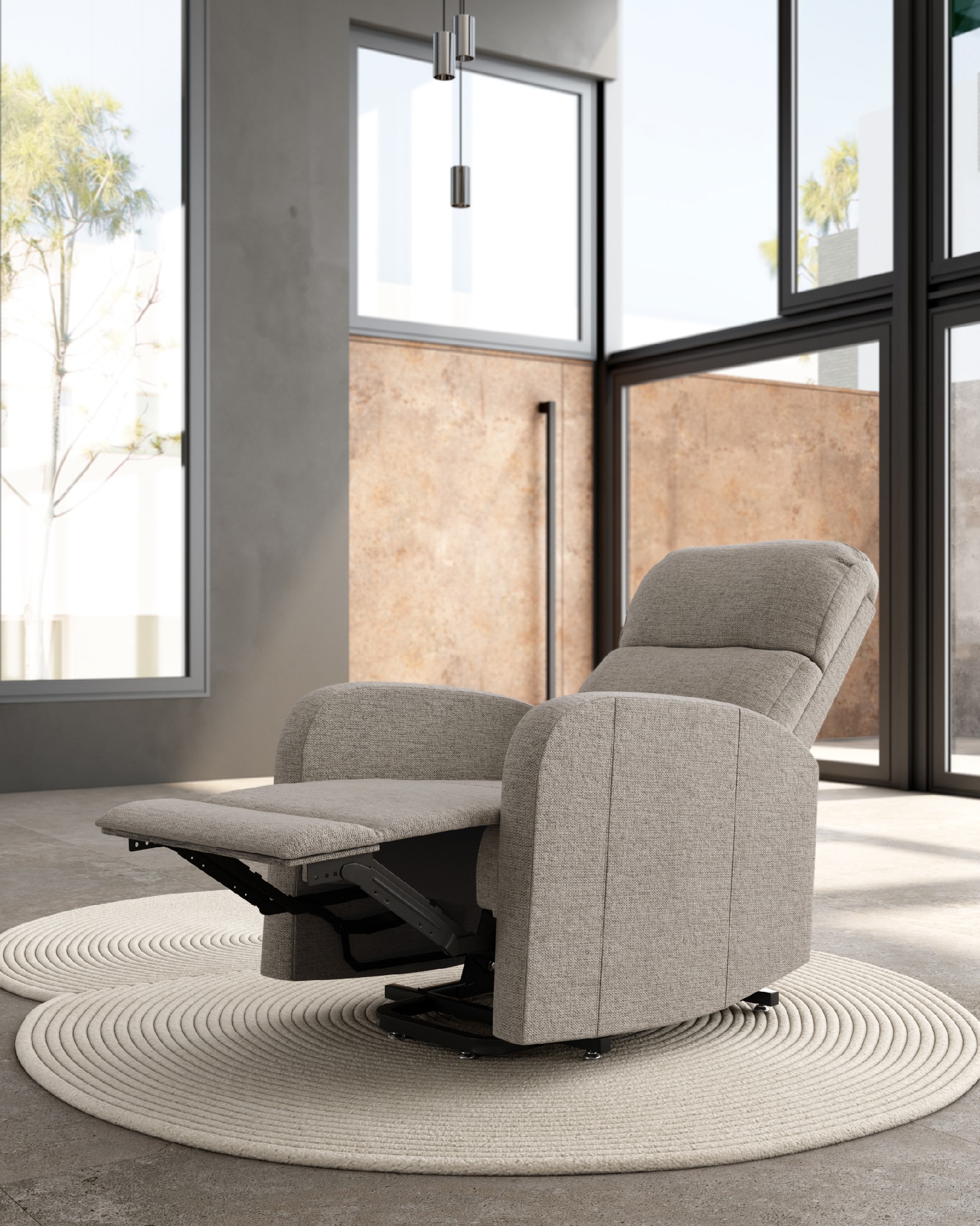 Butaca relax manual Ada con tapizado perla y pata de metal negra