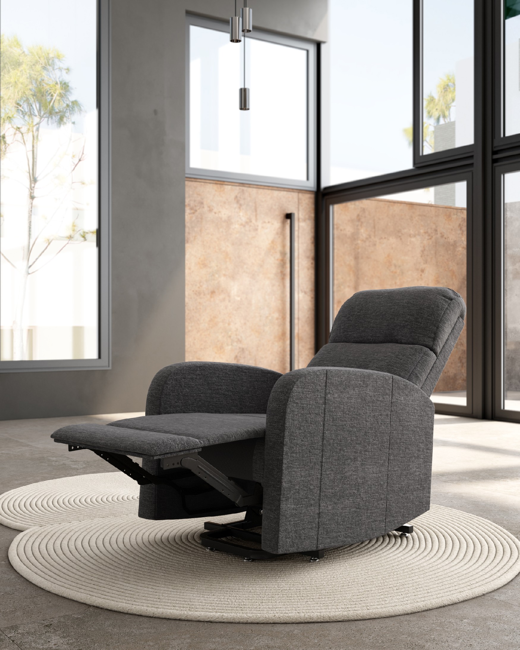 Manual recliner chair Ada with slate upholstery and black metal leg