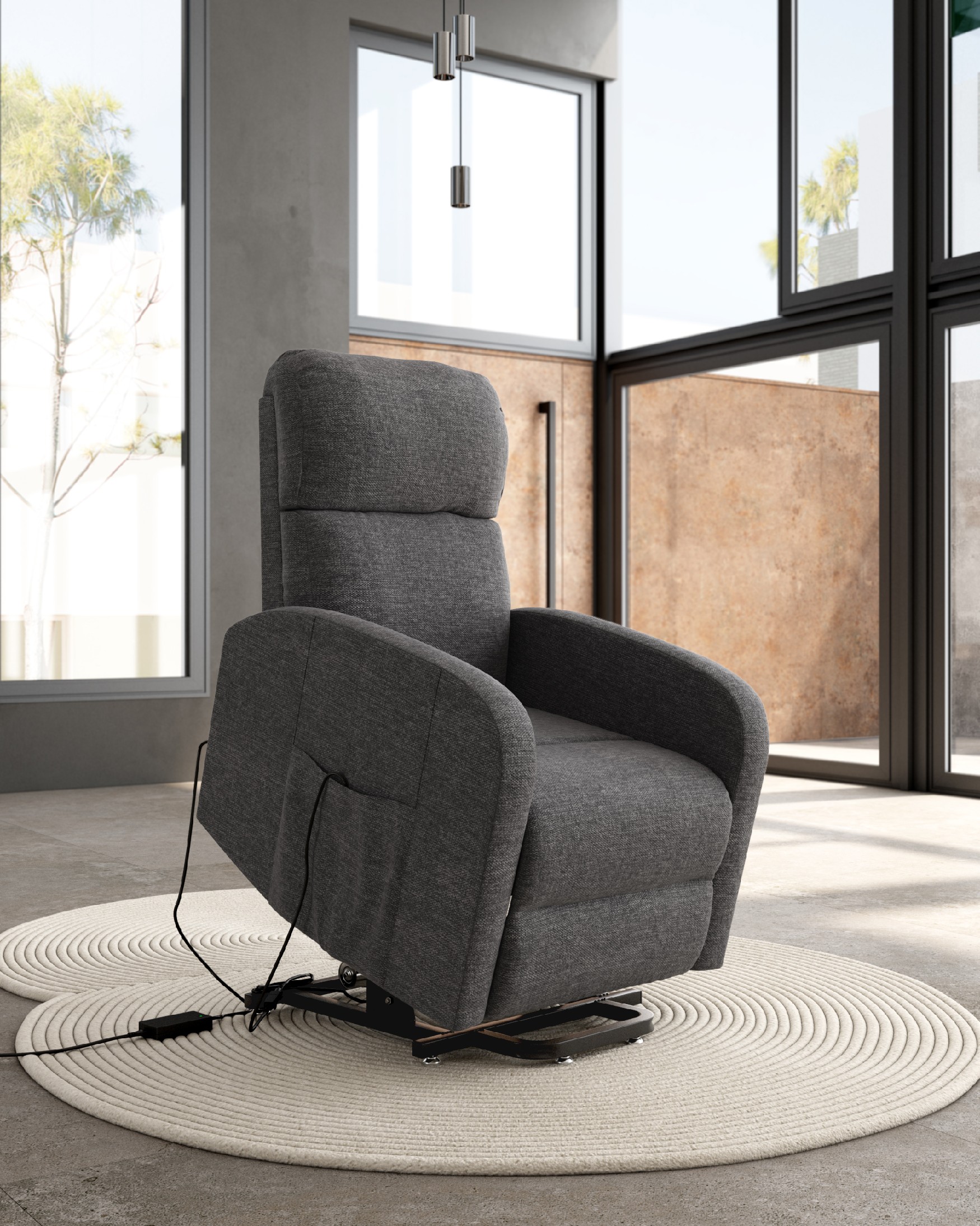 Butaca relax eléctrica power lift Ada con tapizado pizarra y pata de metal negra
