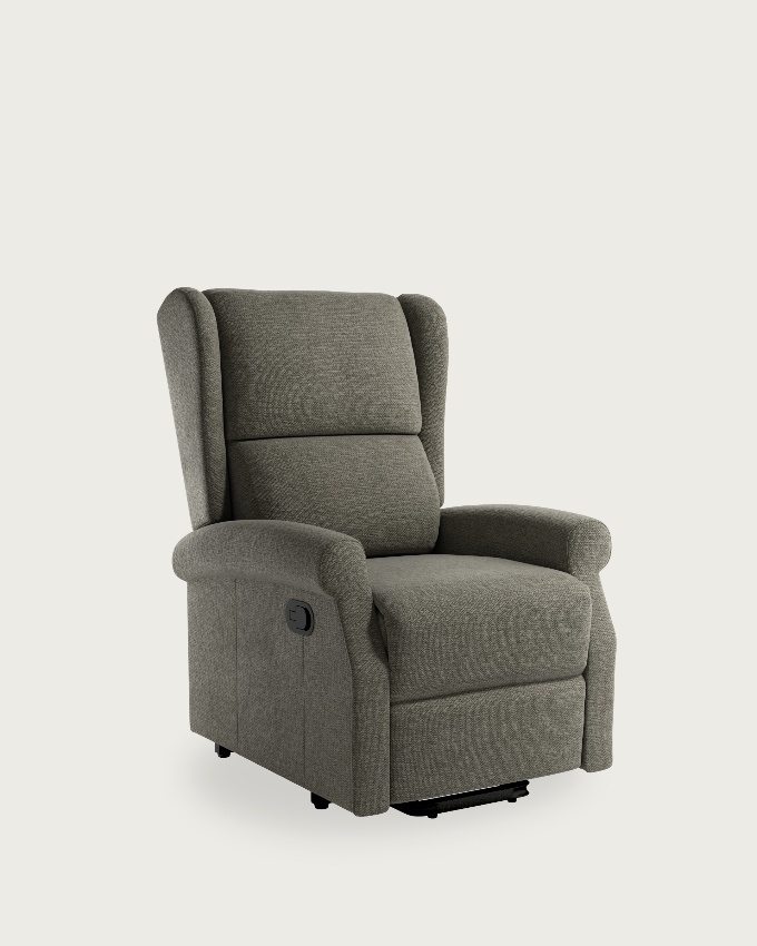 Manual recliner chair Alba with gray upholstery and black metal leg